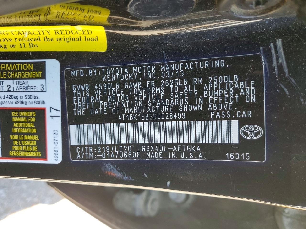 2013 Toyota Avalon Xle Black vin: 4T1BK1EB5DU028499