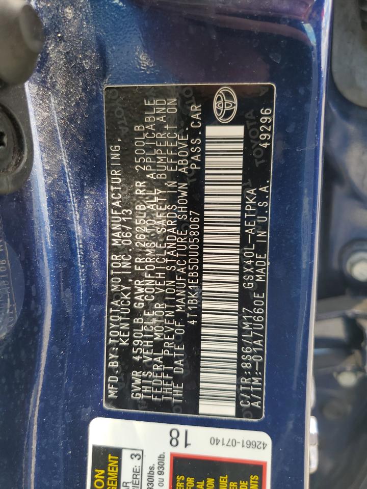 2013 Toyota Avalon Limited Blue vin: 4T1BK1EB5DU058067