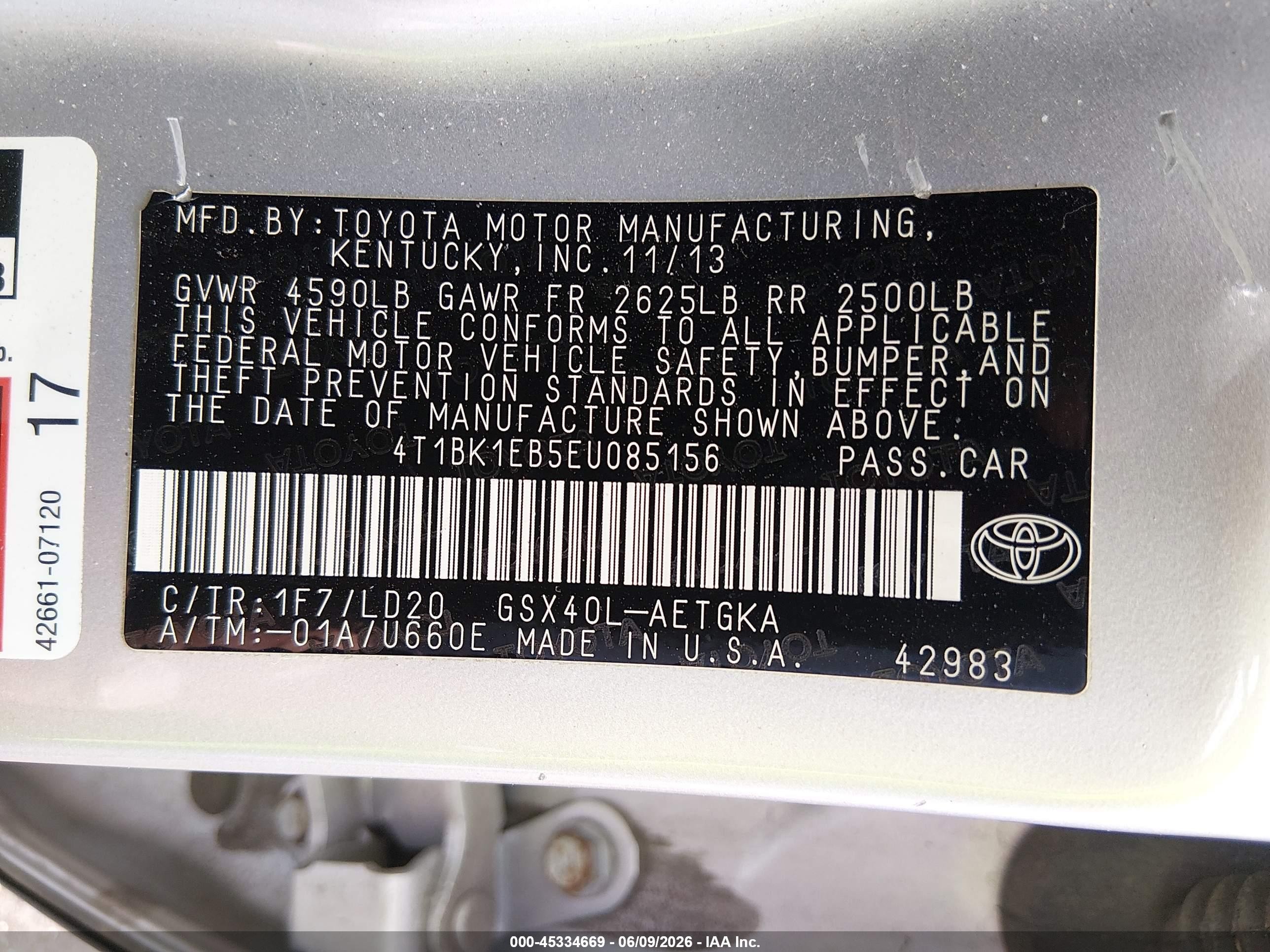 2014 Toyota Avalon Xle Silver vin: 4T1BK1EB5EU085156