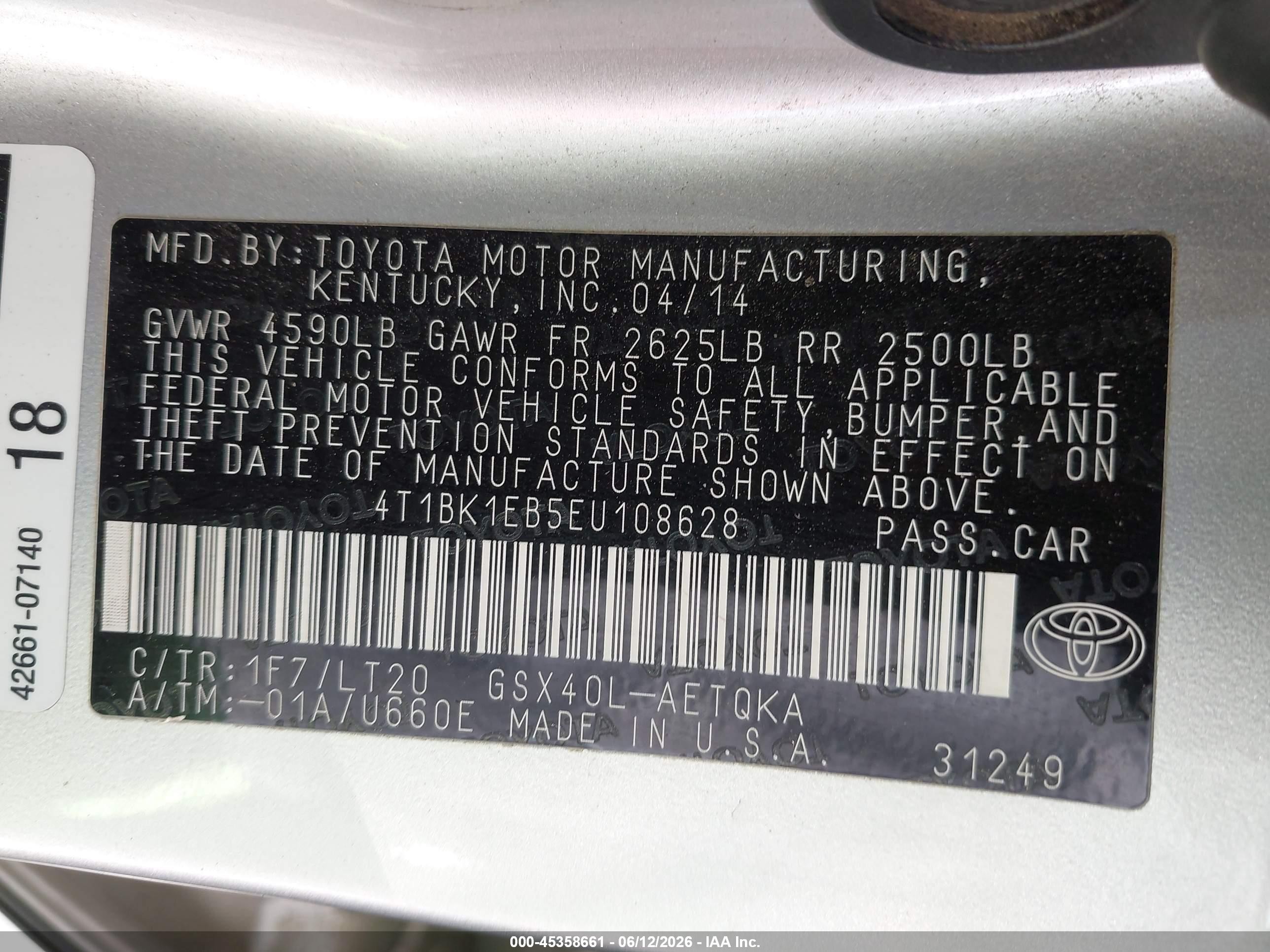2014 Toyota Avalon Xle Touring Silver vin: 4T1BK1EB5EU108628