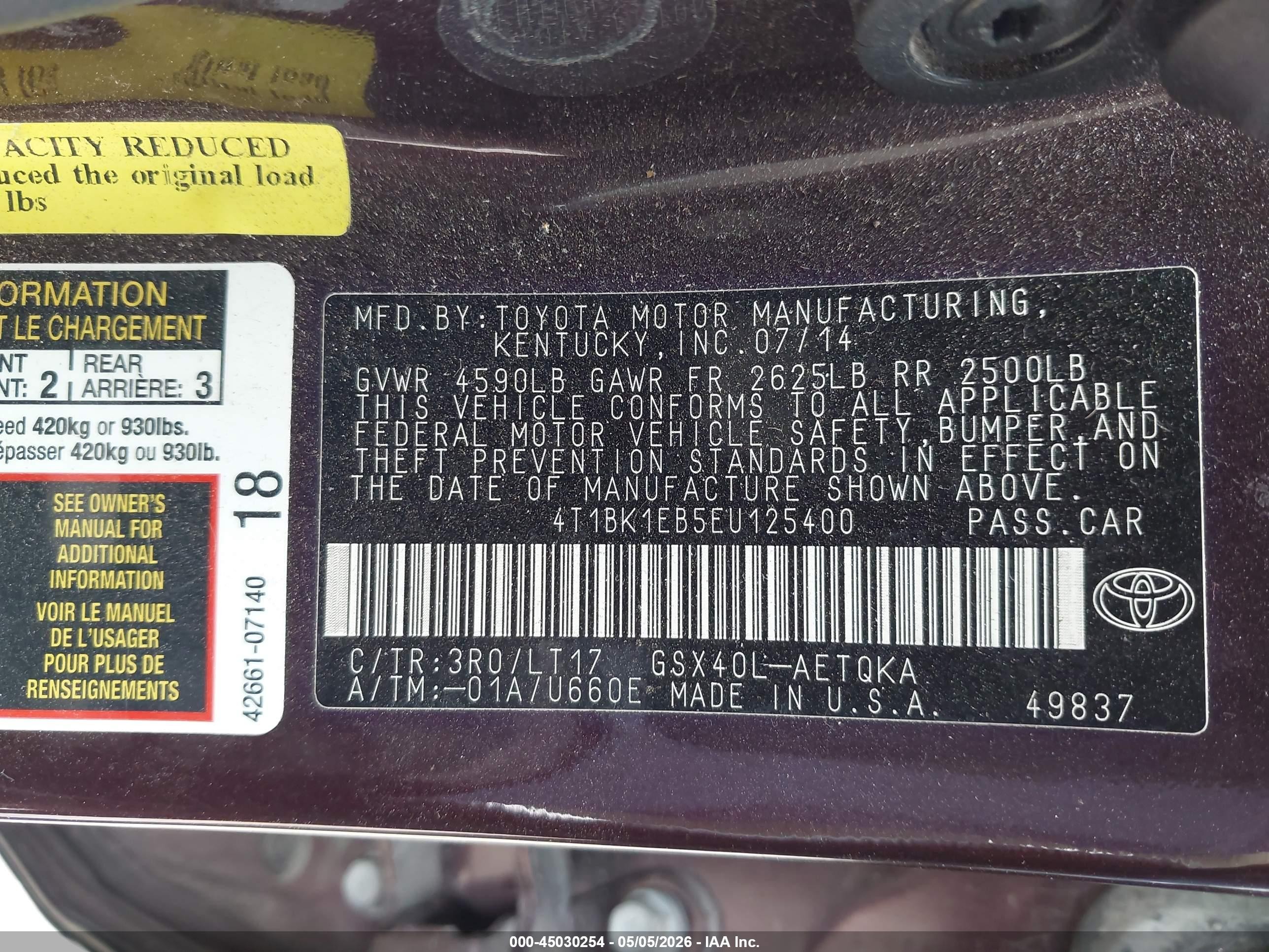 2014 Toyota Avalon Xle Touring Maroon vin: 4T1BK1EB5EU125400