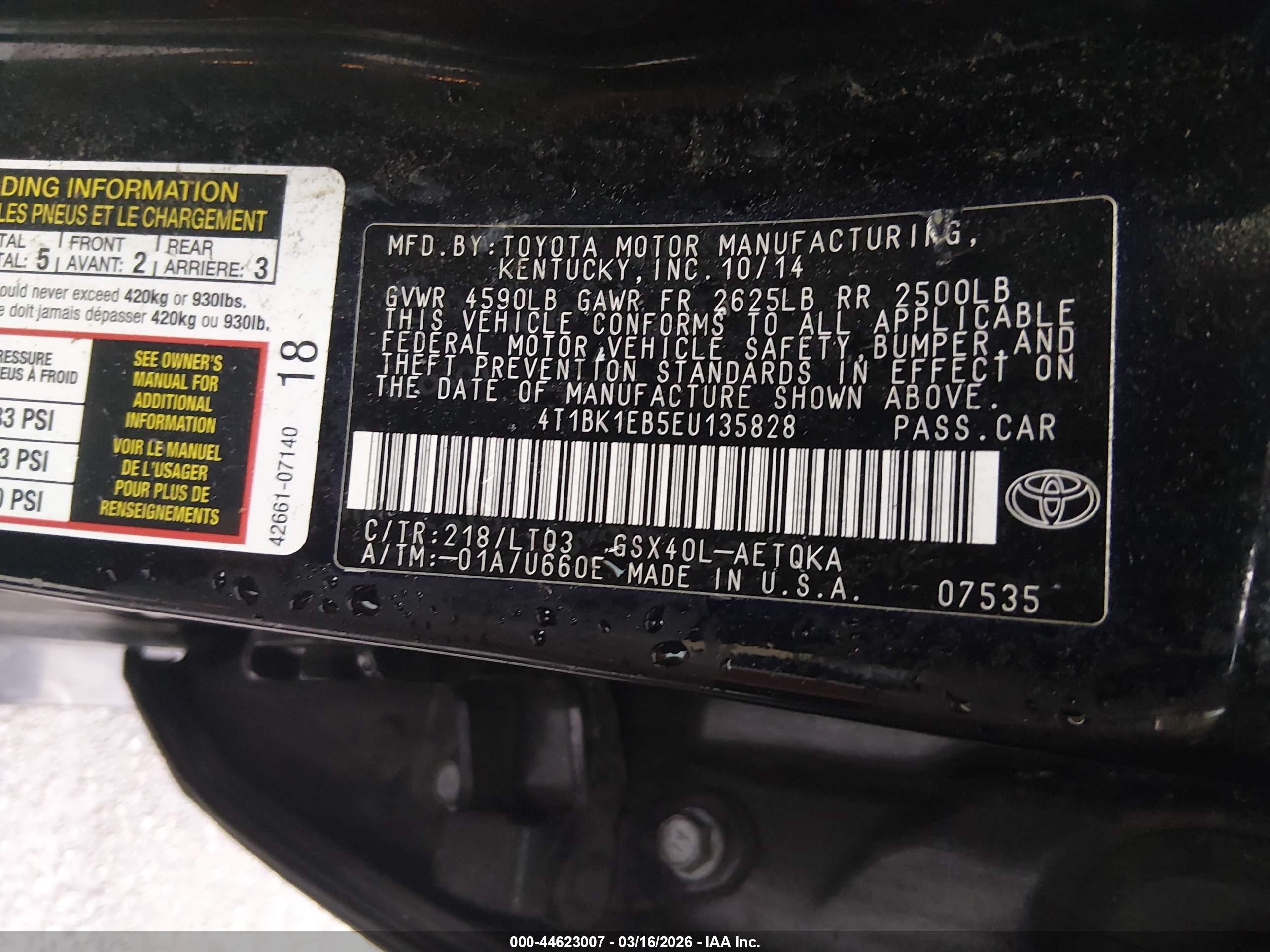 2014 Toyota Avalon Xle Touring Black vin: 4T1BK1EB5EU135828