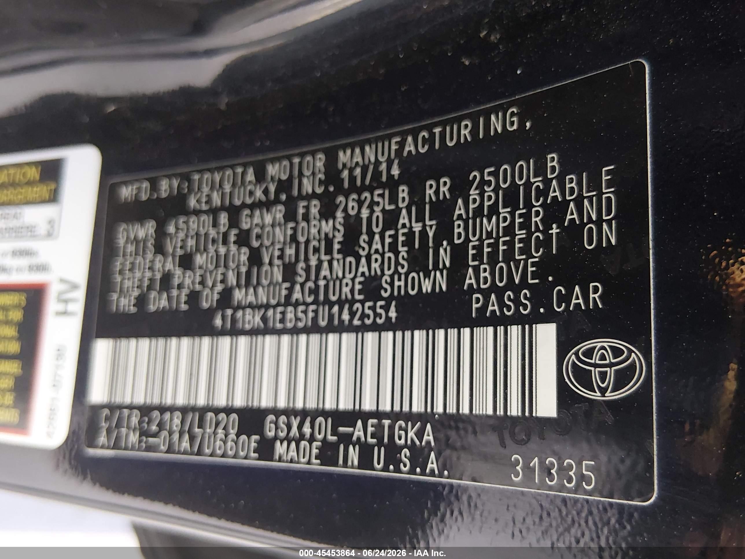 2015 Toyota Avalon Xle Black vin: 4T1BK1EB5FU142554