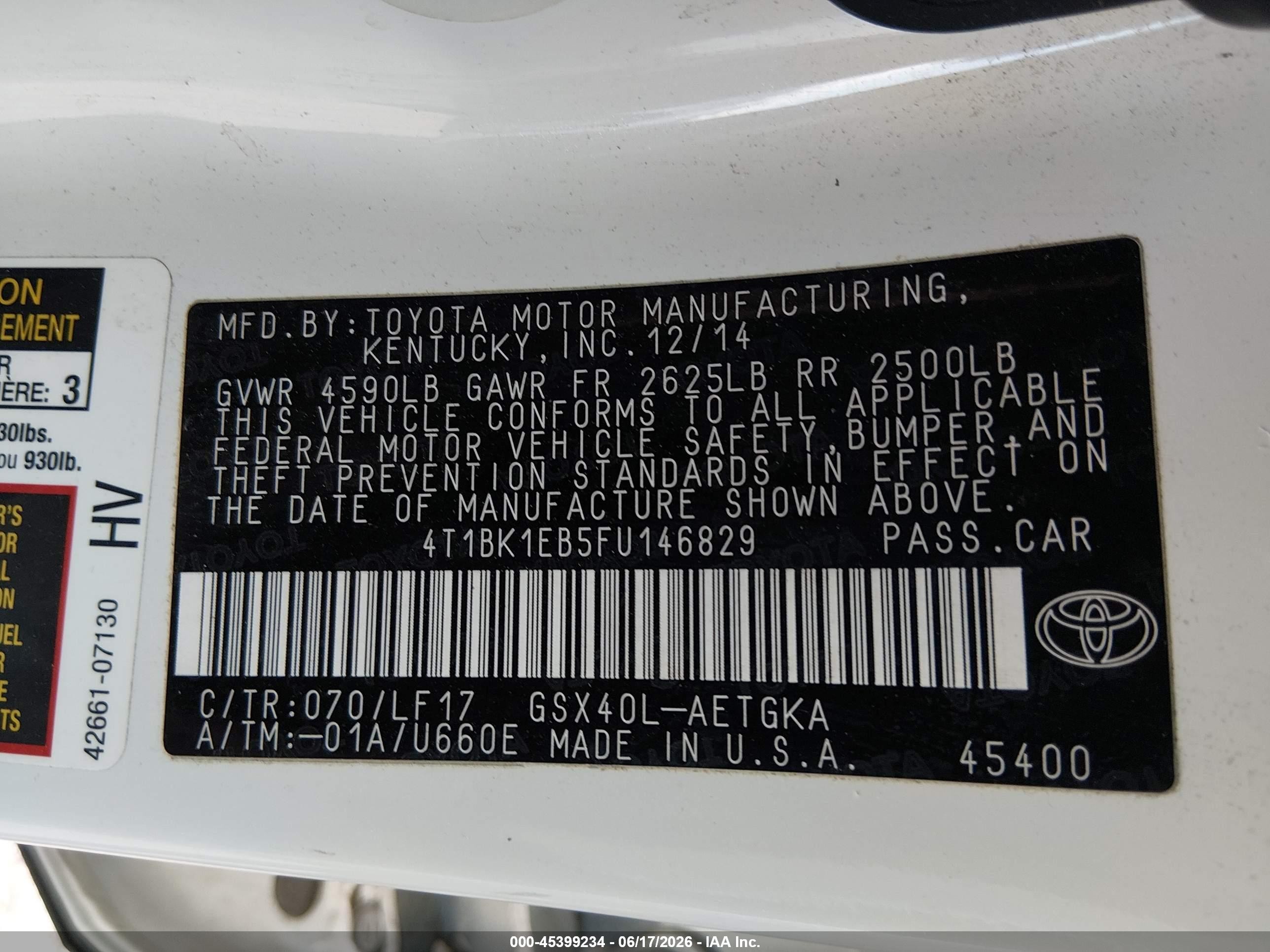 2015 Toyota Avalon Xle Premium White vin: 4T1BK1EB5FU146829