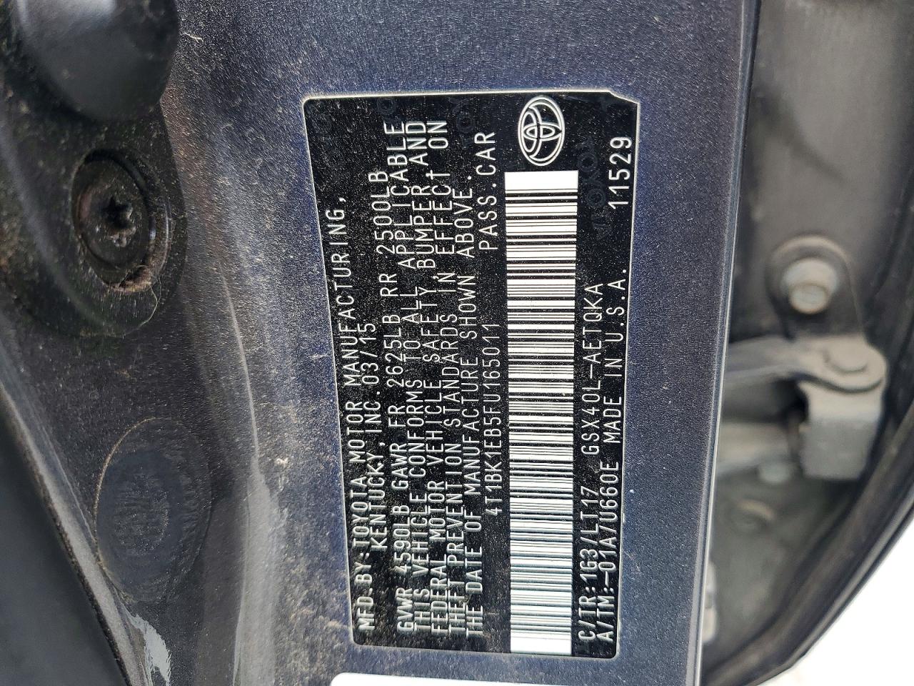 2015 Toyota Avallon Серый vin: 4T1BK1EB5FU165011