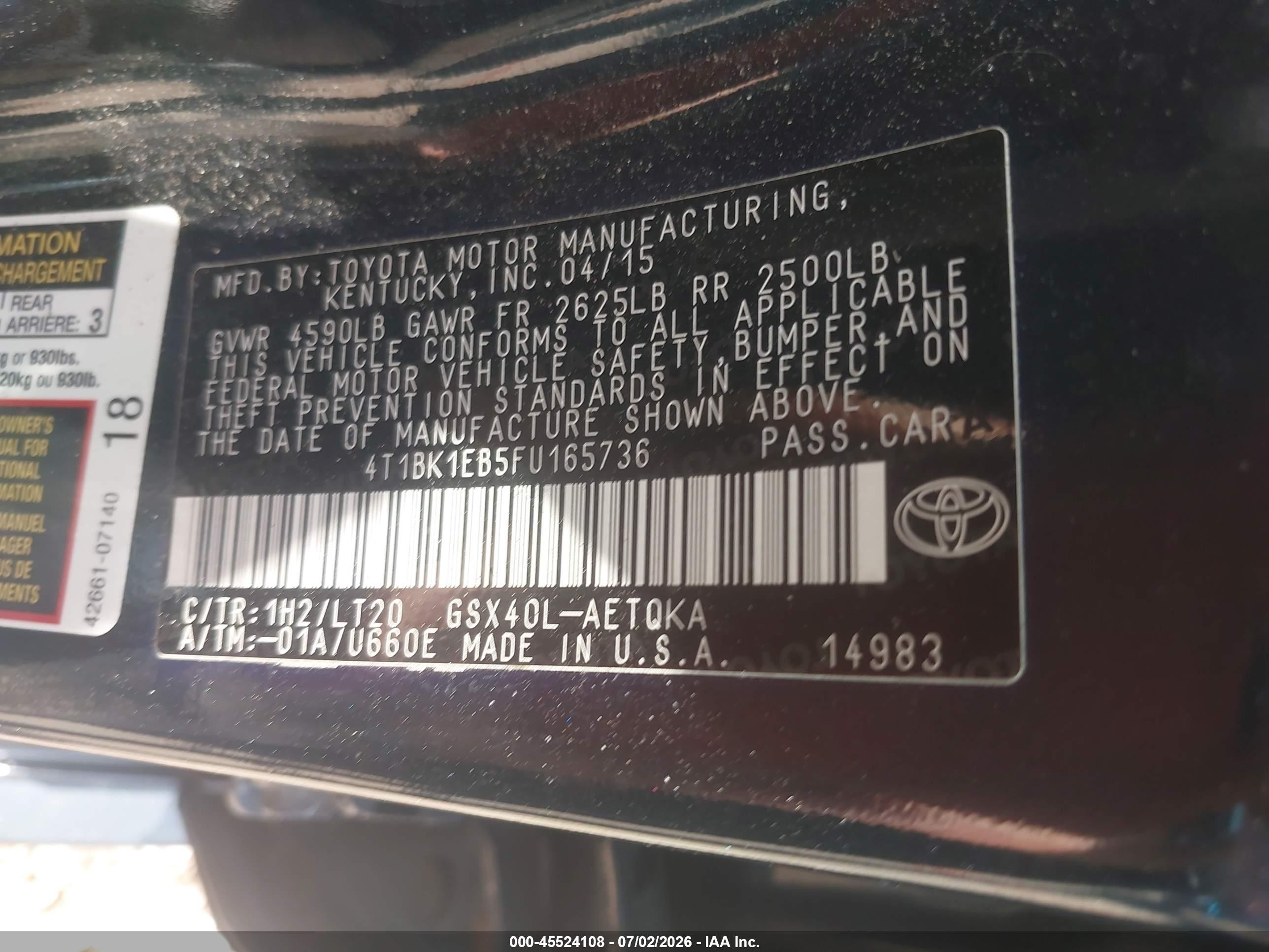 2015 Toyota Avalon Xle Touring Черный vin: 4T1BK1EB5FU165736