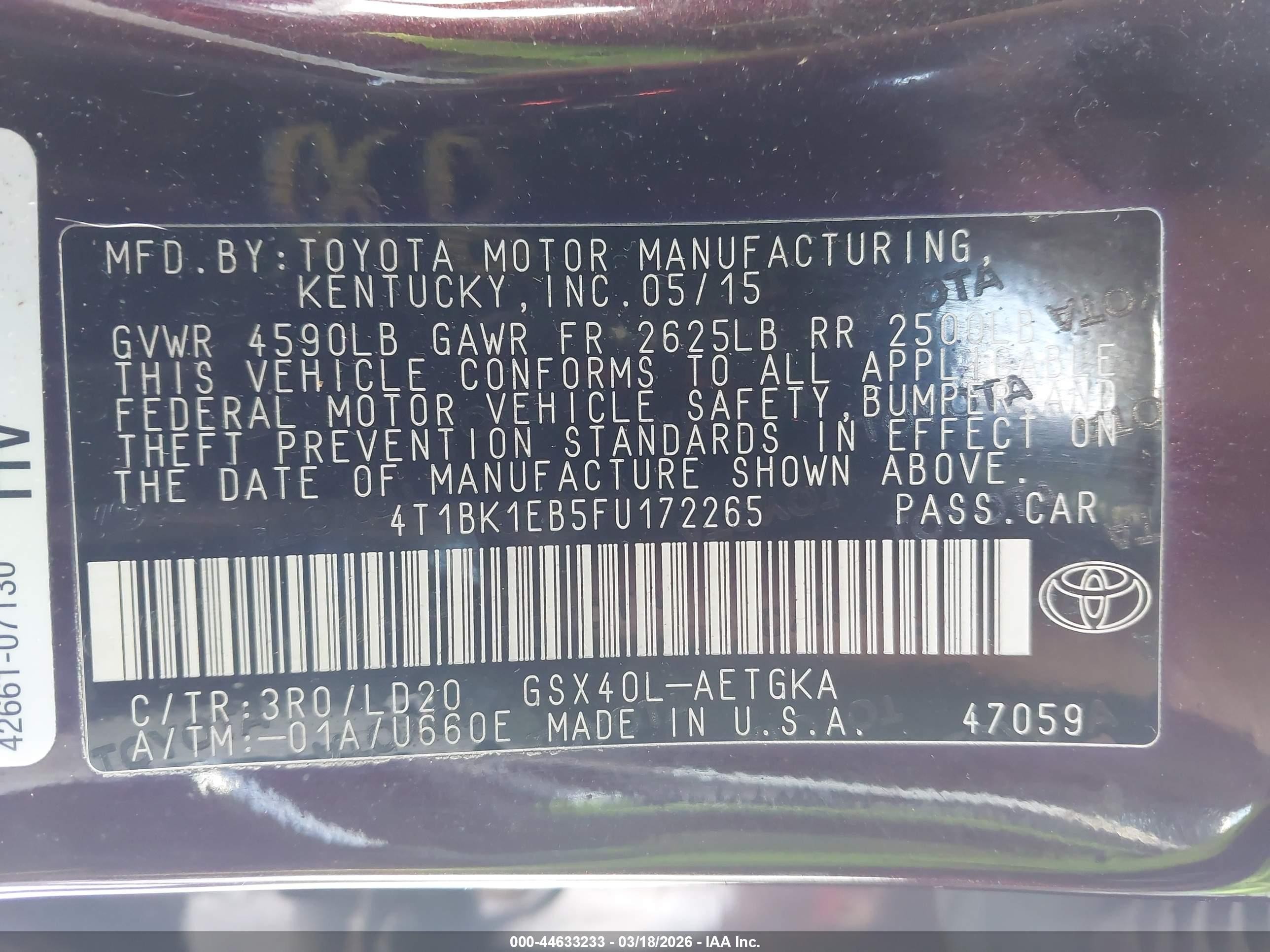 2015 Toyota Avalon Xle Purple vin: 4T1BK1EB5FU172265