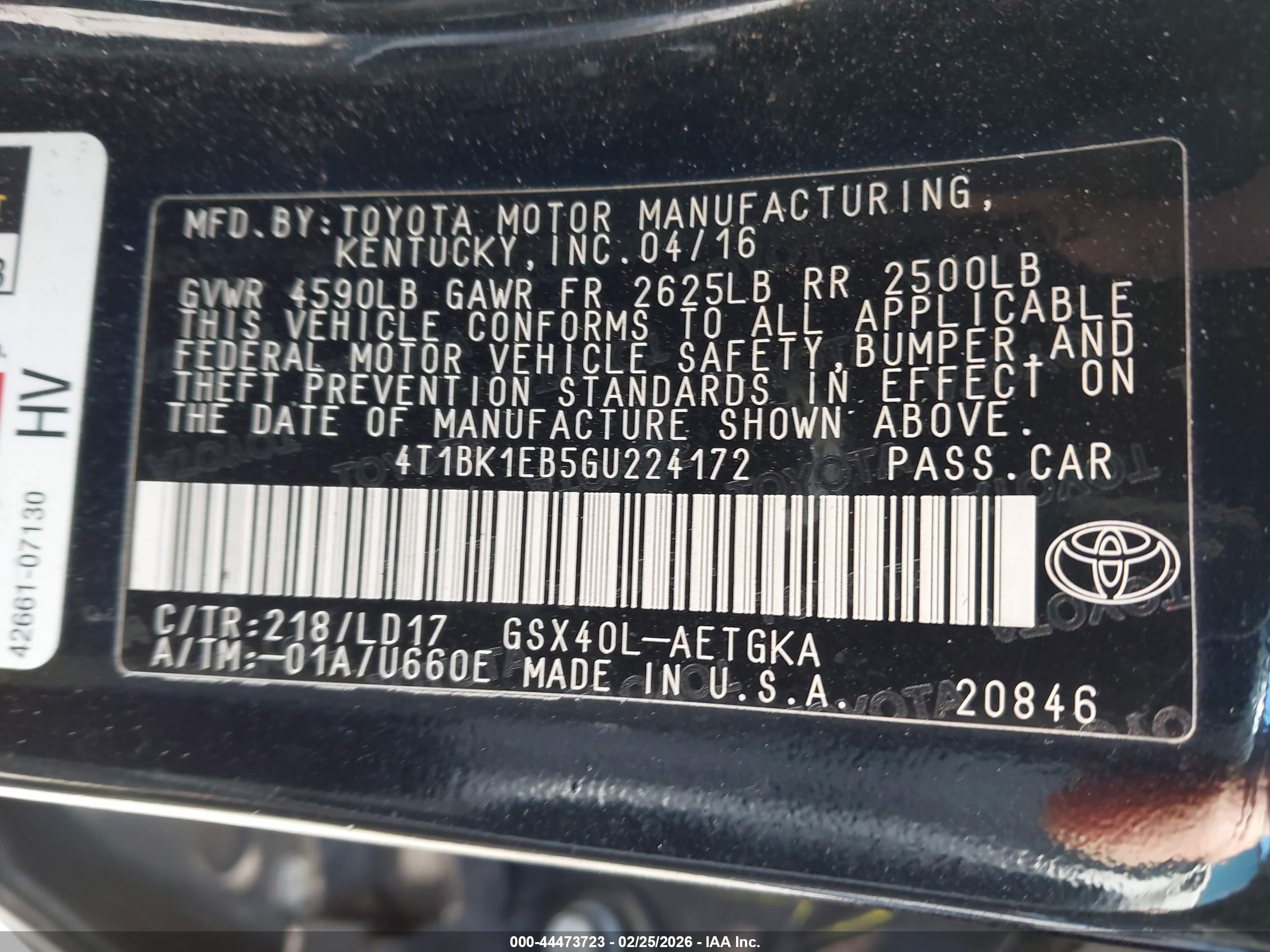 2016 Toyota Avalon Xle Черный vin: 4T1BK1EB5GU224172