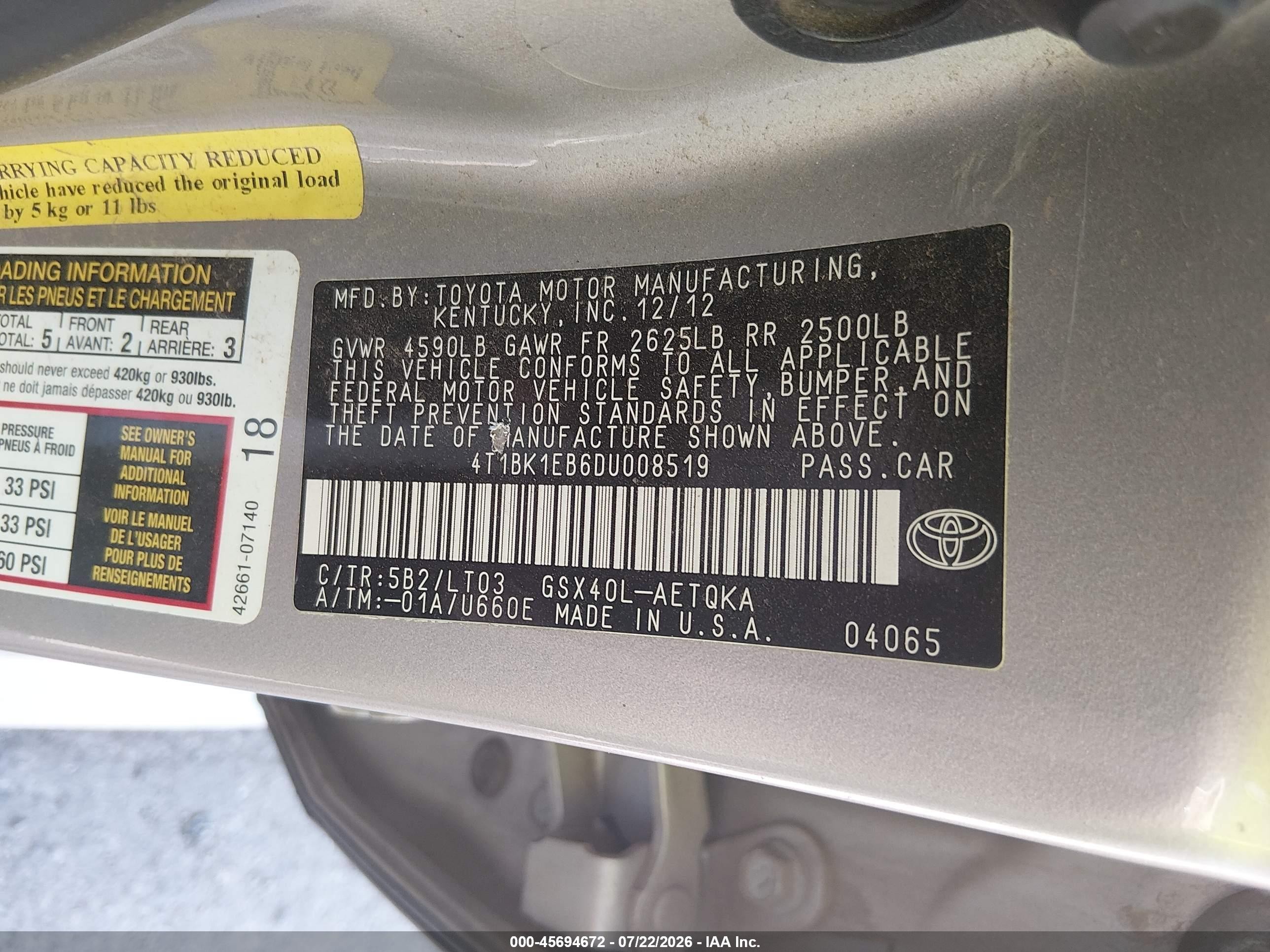 2013 Toyota Avalon   Silver vin: 4T1BK1EB6DU008519