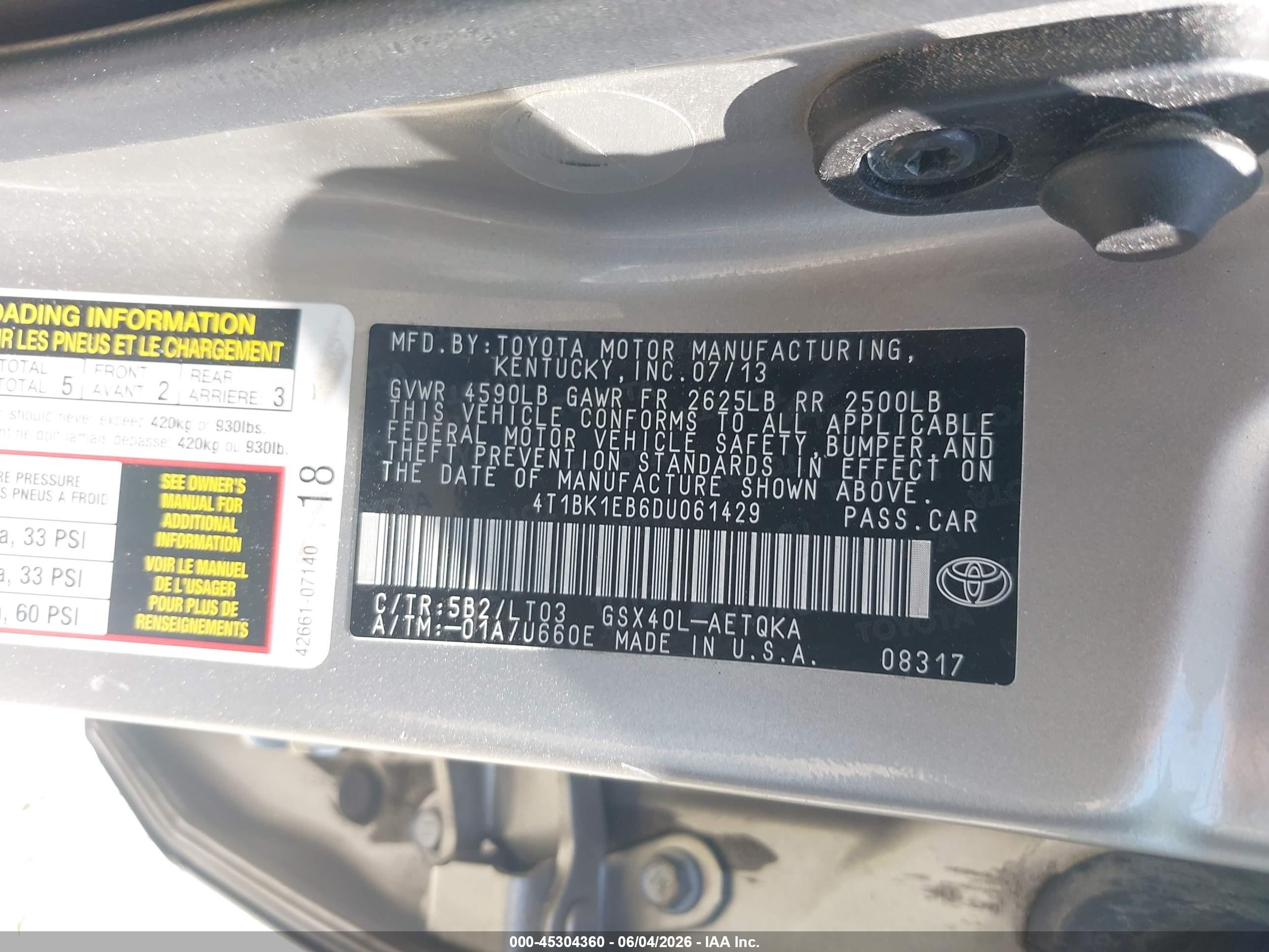 2013 Toyota Avalon Xle Touring Tan vin: 4T1BK1EB6DU061429