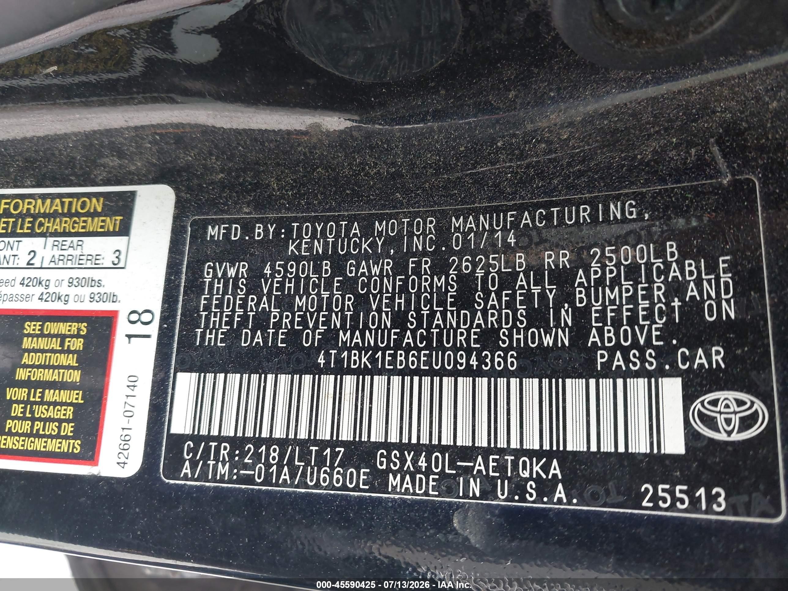 2014 Toyota Avalon   Black vin: 4T1BK1EB6EU094366