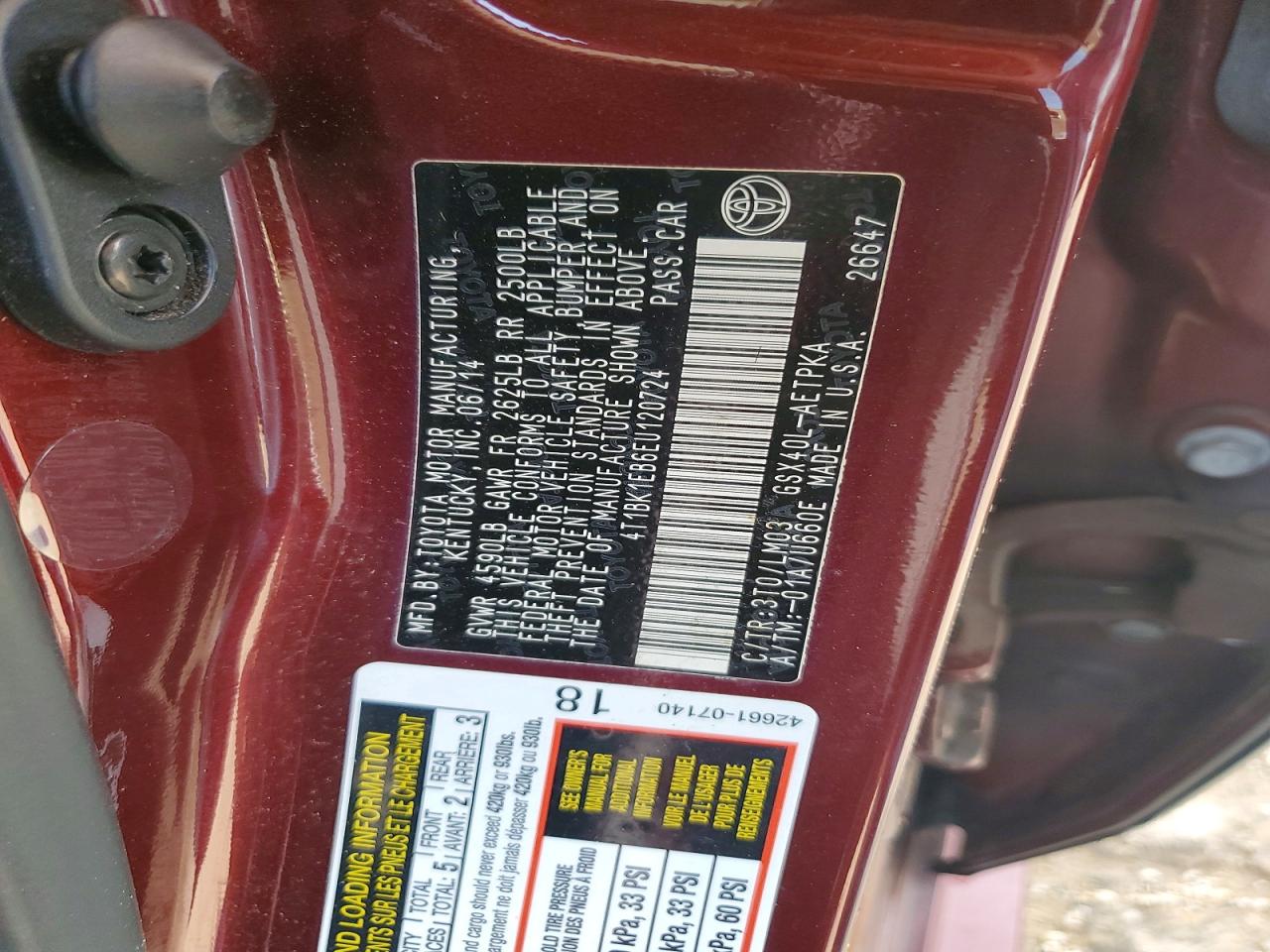 2014 Toyota Avalon Limited Maroon vin: 4T1BK1EB6EU120724