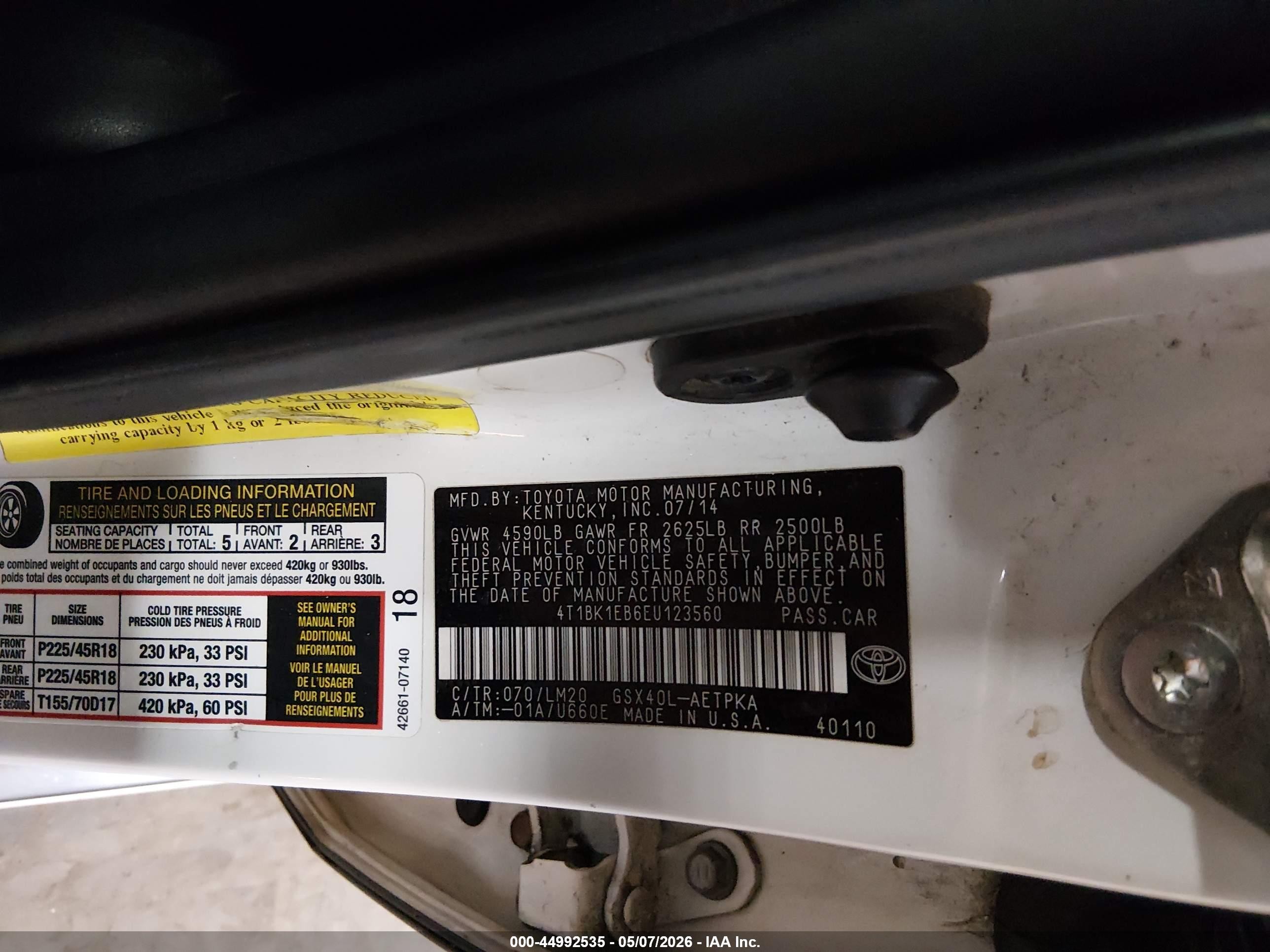 2014 Toyota Avalon Limited Белый vin: 4T1BK1EB6EU123560