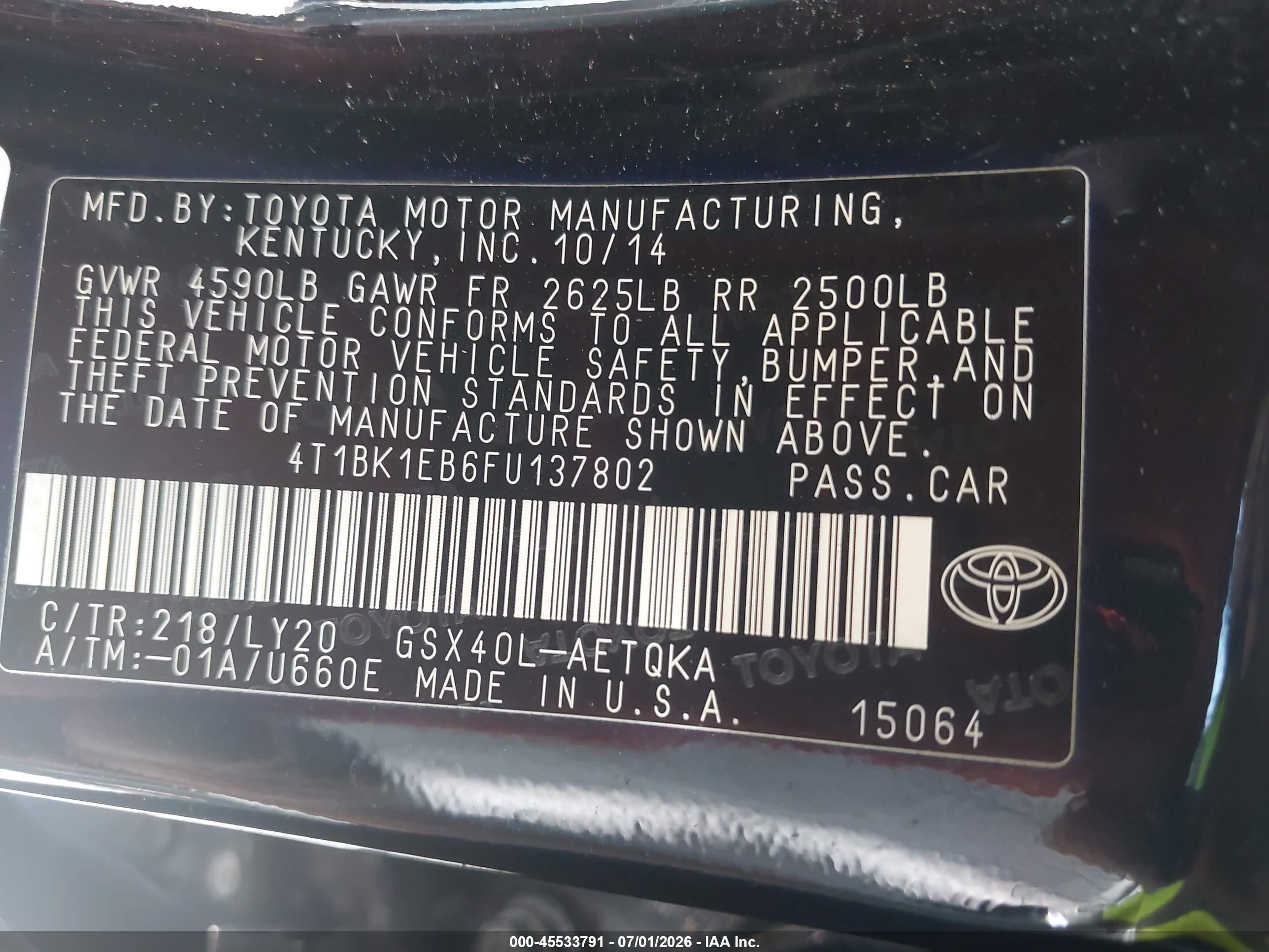 2015 Toyota Avalon Xle Touring Se Черный vin: 4T1BK1EB6FU137802