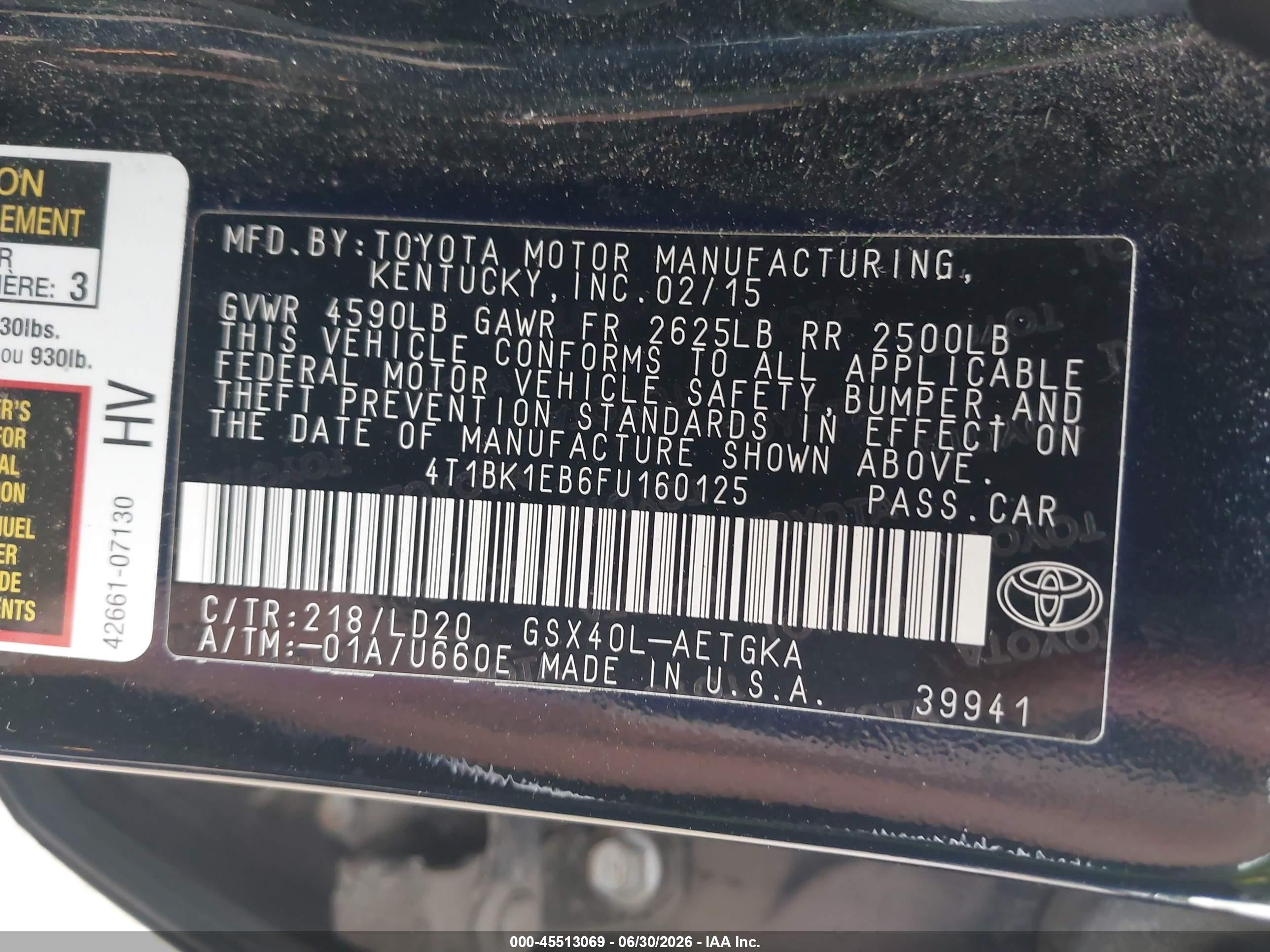 2015 Toyota Avalon Xle Черный vin: 4T1BK1EB6FU160125