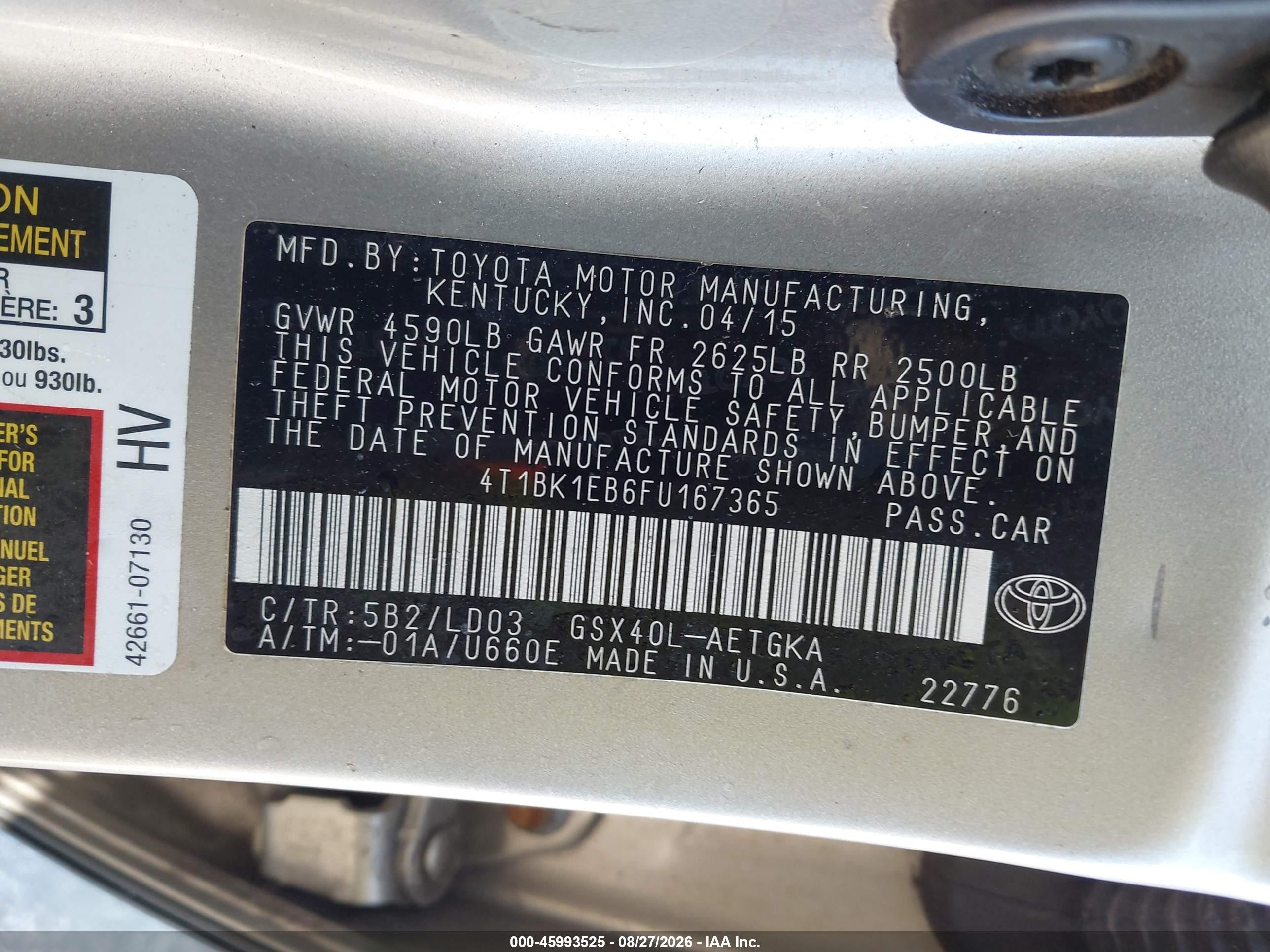 2015 Toyota Avalon Xle Gold vin: 4T1BK1EB6FU167365