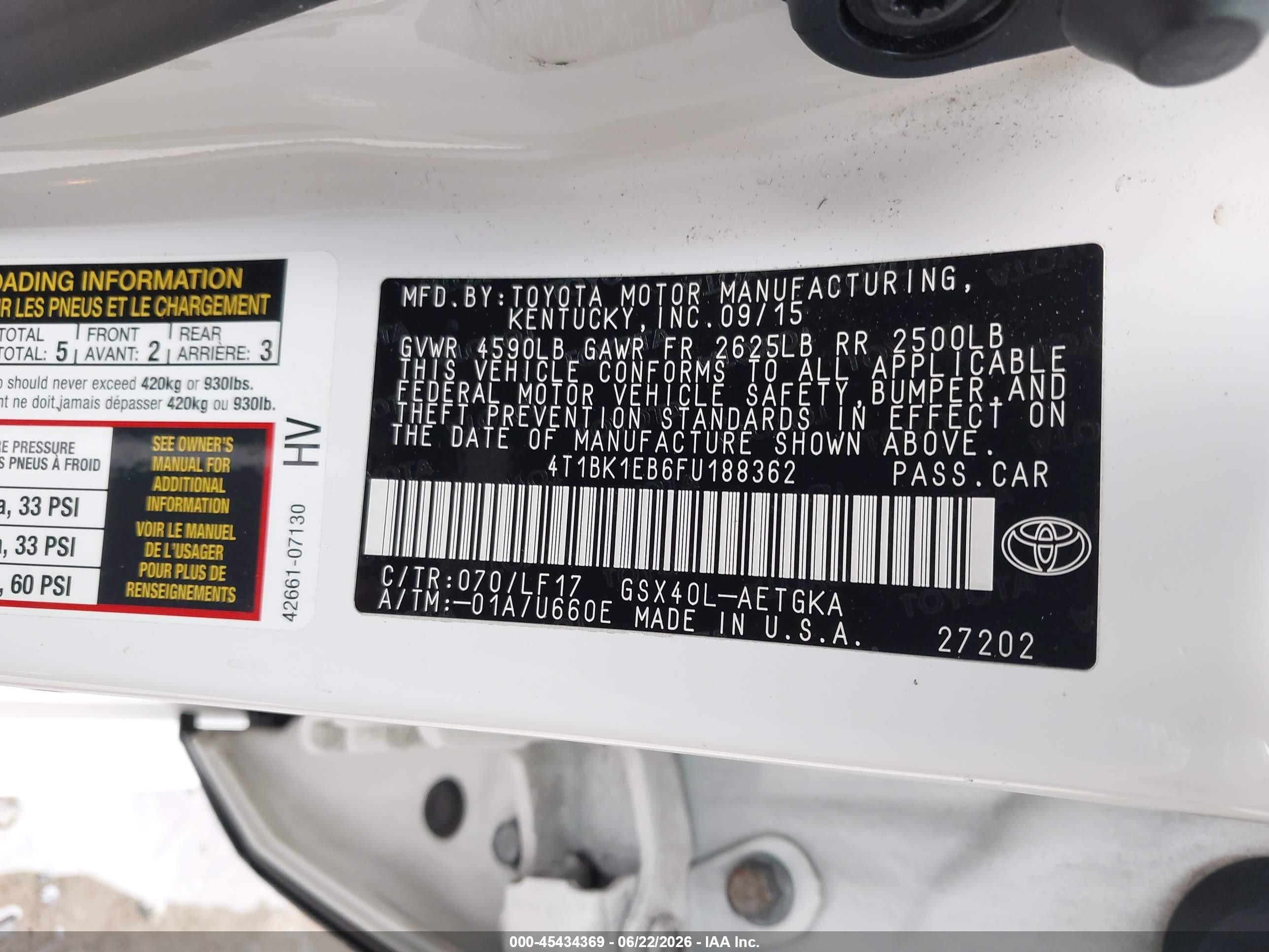 2015 Toyota Avalon Xle Premium White vin: 4T1BK1EB6FU188362