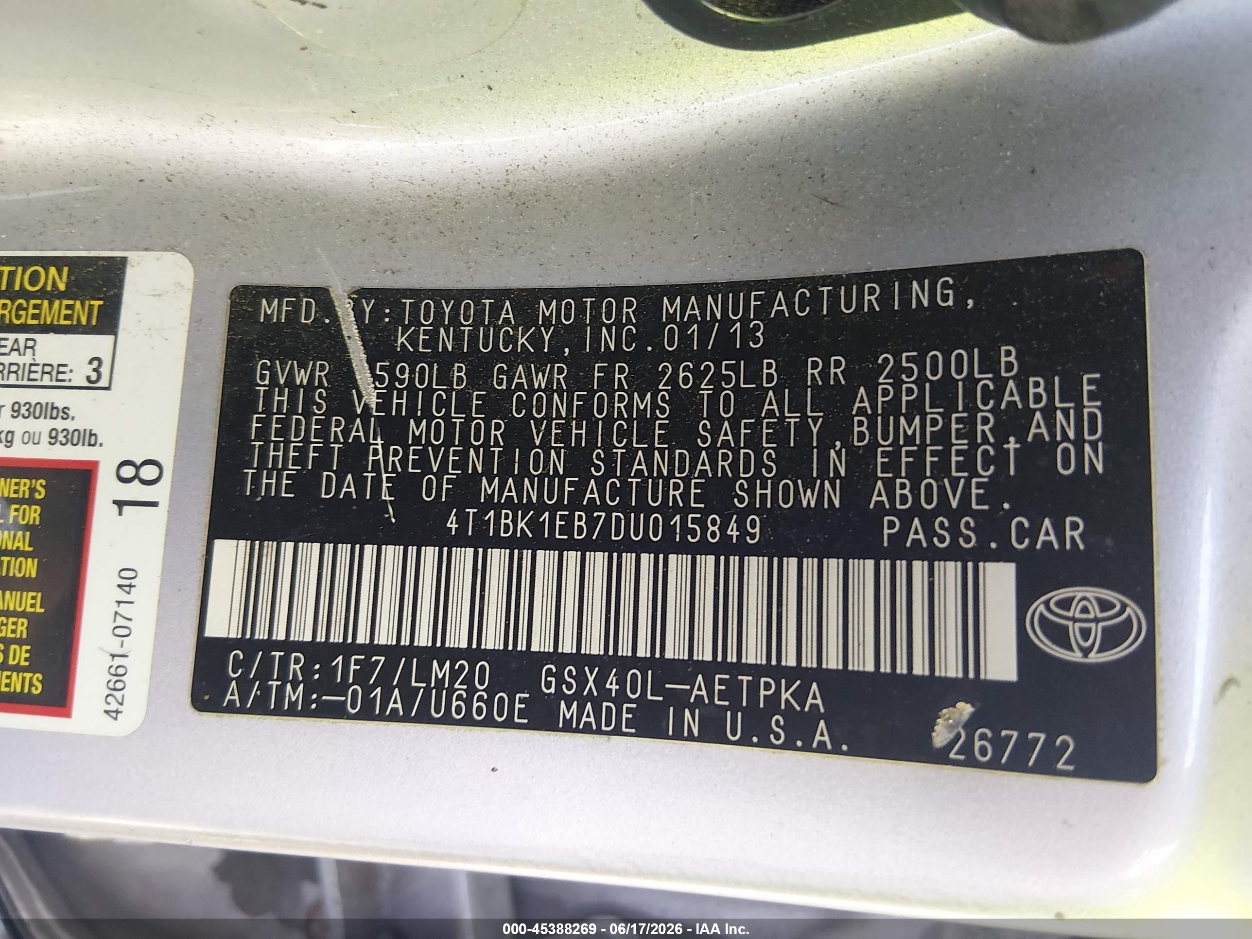 2013 Toyota Avalon Limited Silver vin: 4T1BK1EB7DU015849