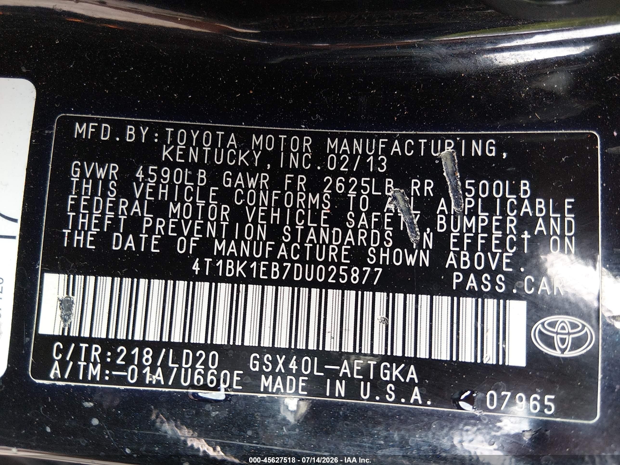2013 Toyota Avalon Xle Black vin: 4T1BK1EB7DU025877