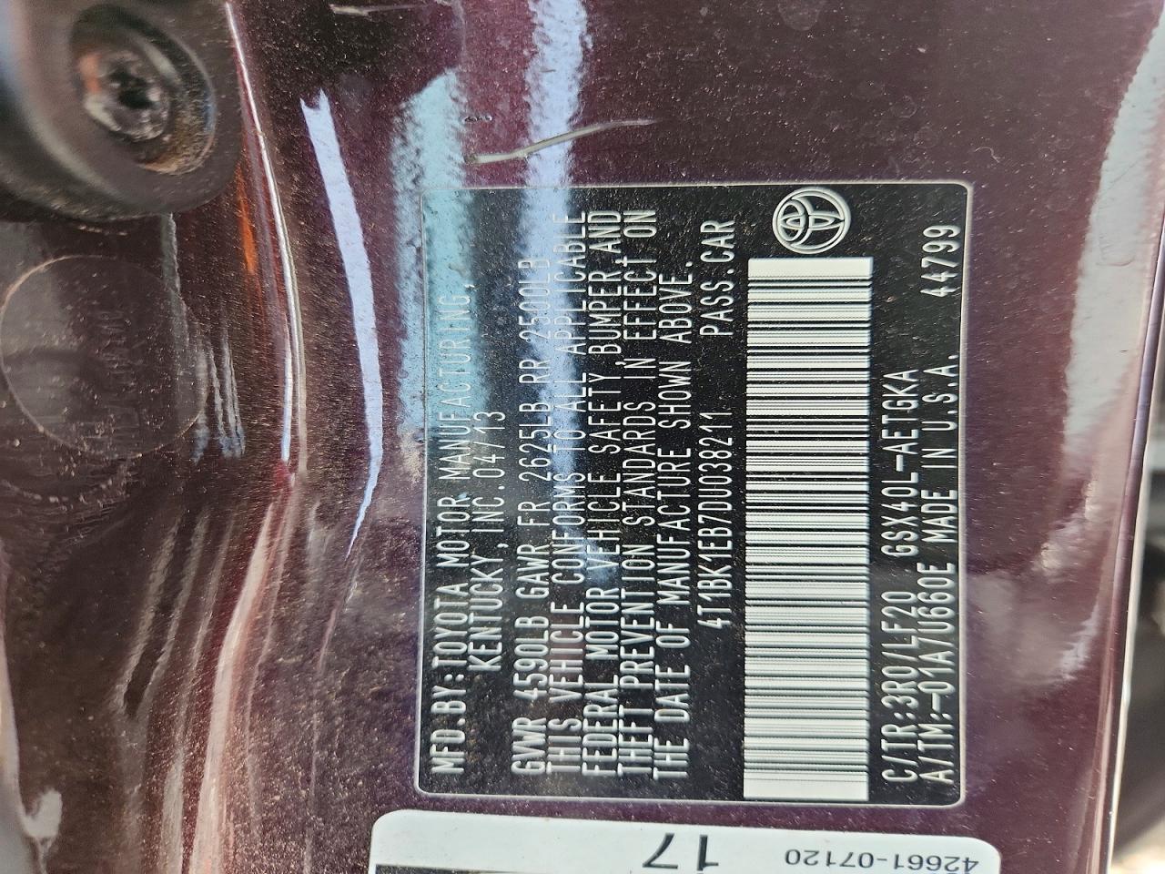2013 Toyota Avalon Xle Premium Maroon vin: 4T1BK1EB7DU038211