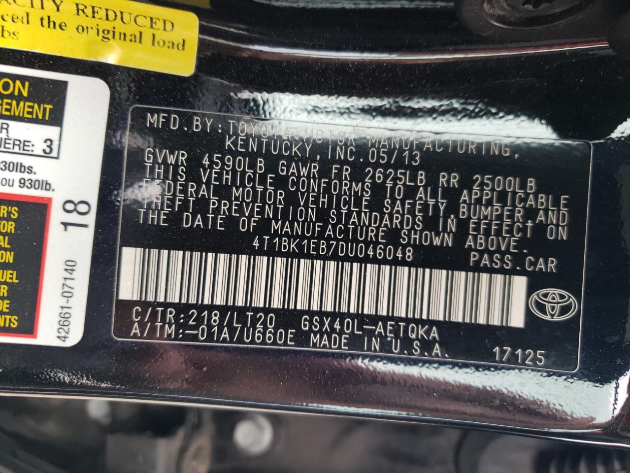 2013 Toyota Avalon Base Black vin: 4T1BK1EB7DU046048