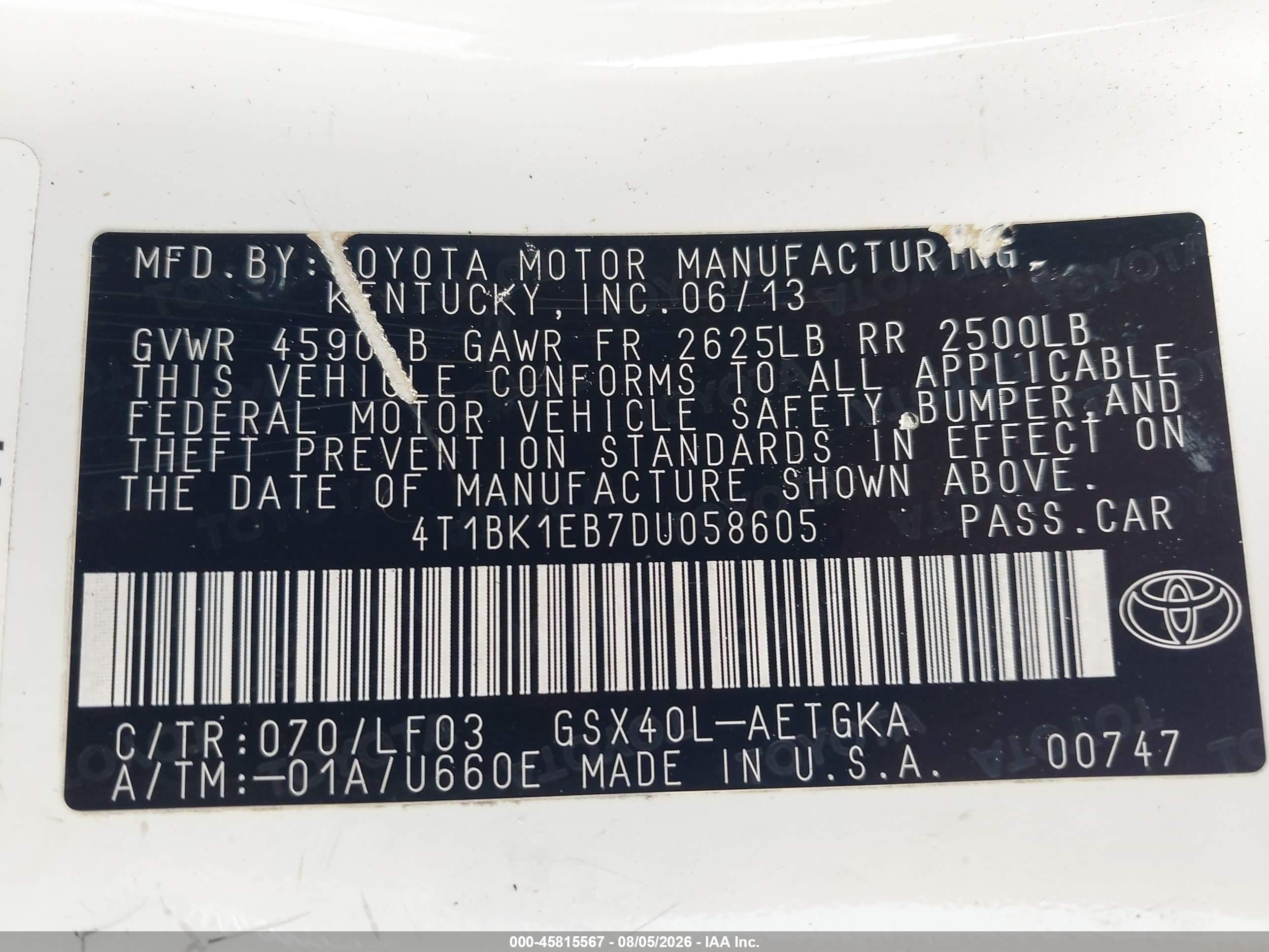 2013 Toyota Avalon Xle Premium White vin: 4T1BK1EB7DU058605