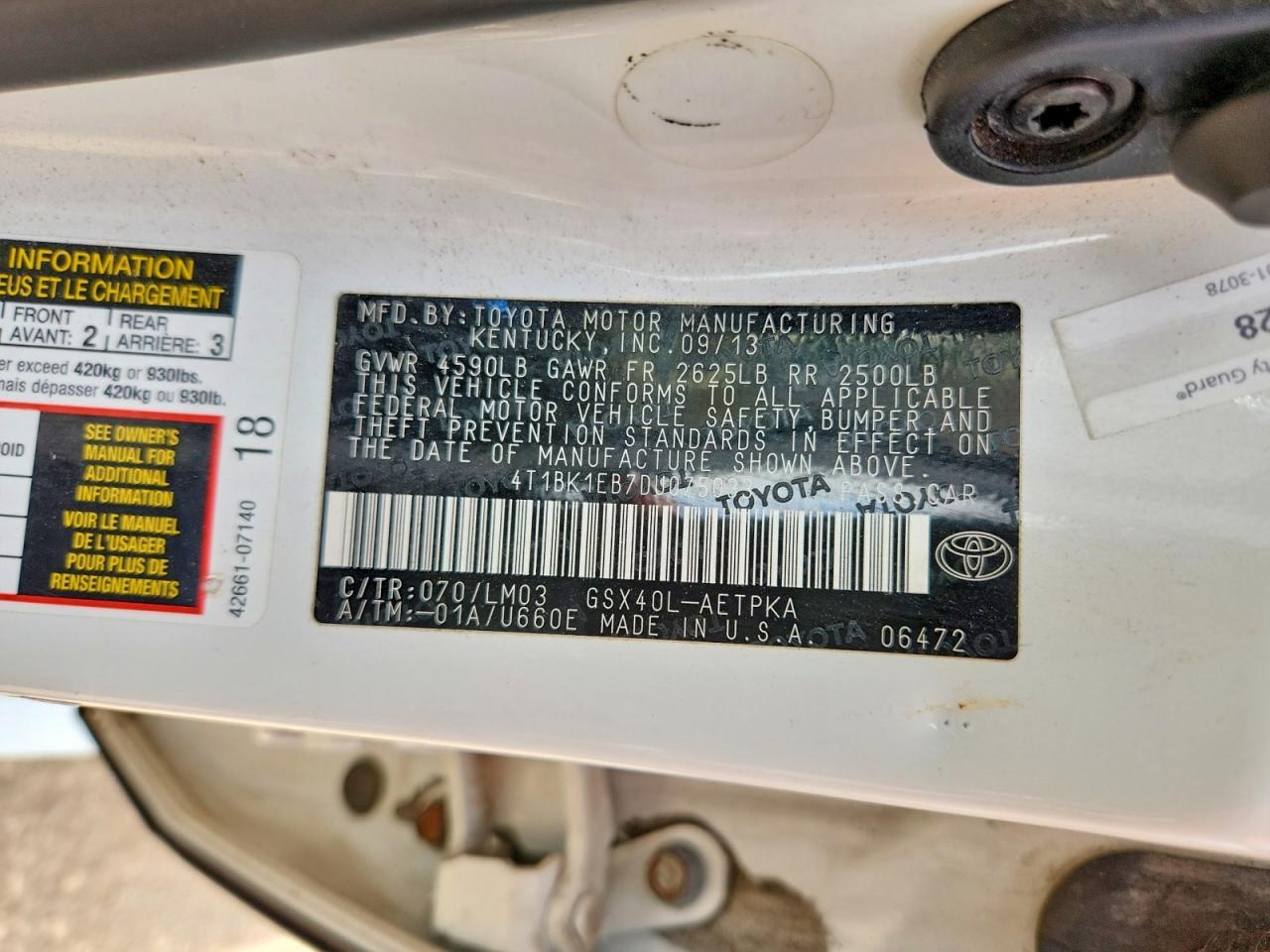 2013 Toyota Avalon Limited Белый vin: 4T1BK1EB7DU075033