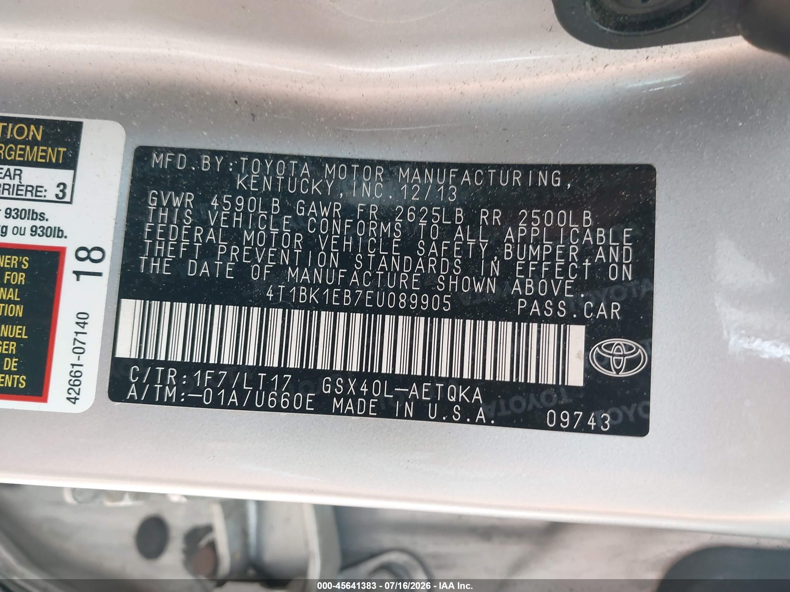 2014 Toyota Avalon Xle Touring Silver vin: 4T1BK1EB7EU089905
