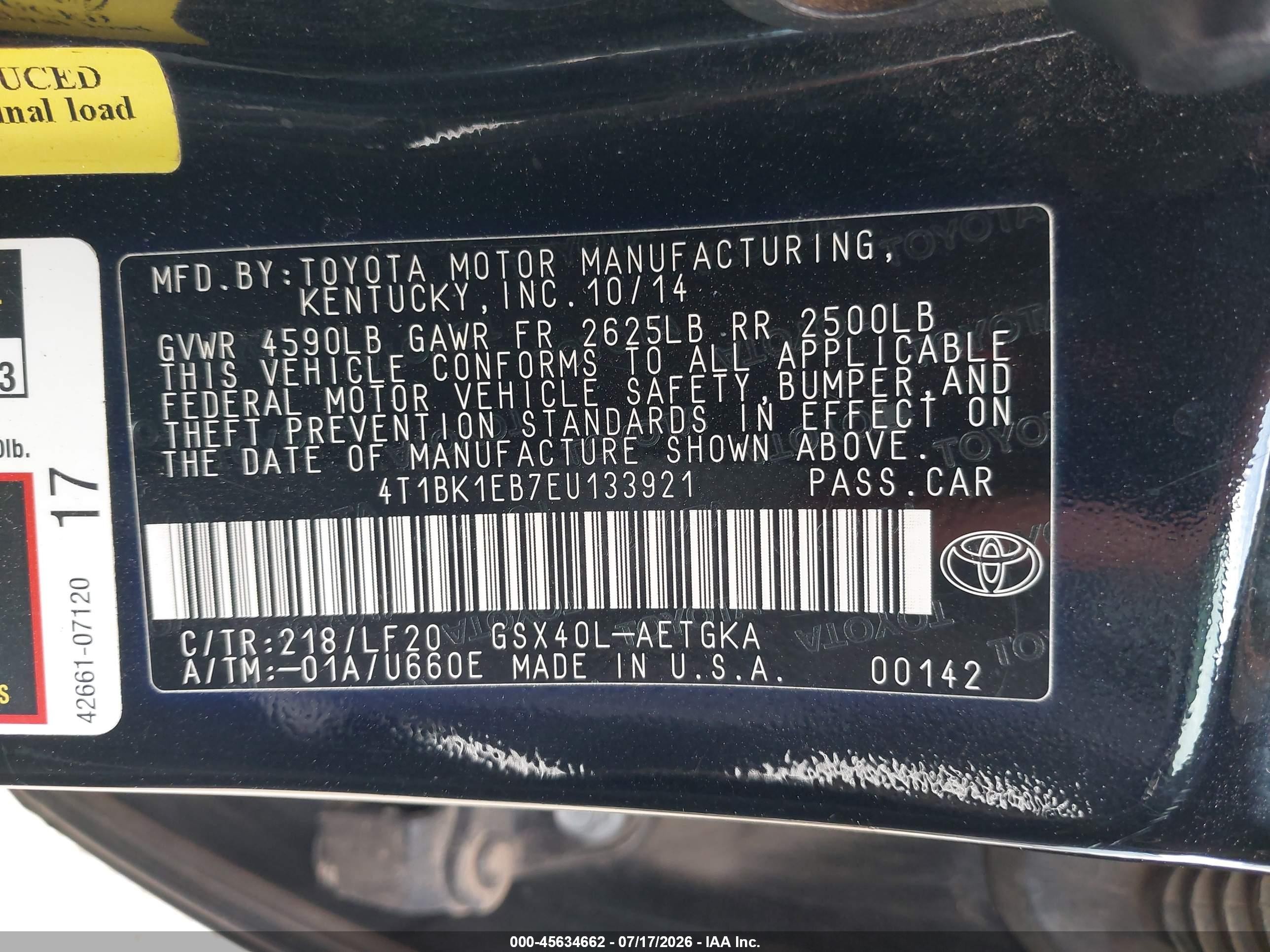 2014 Toyota Avalon Xle Premium Black vin: 4T1BK1EB7EU133921