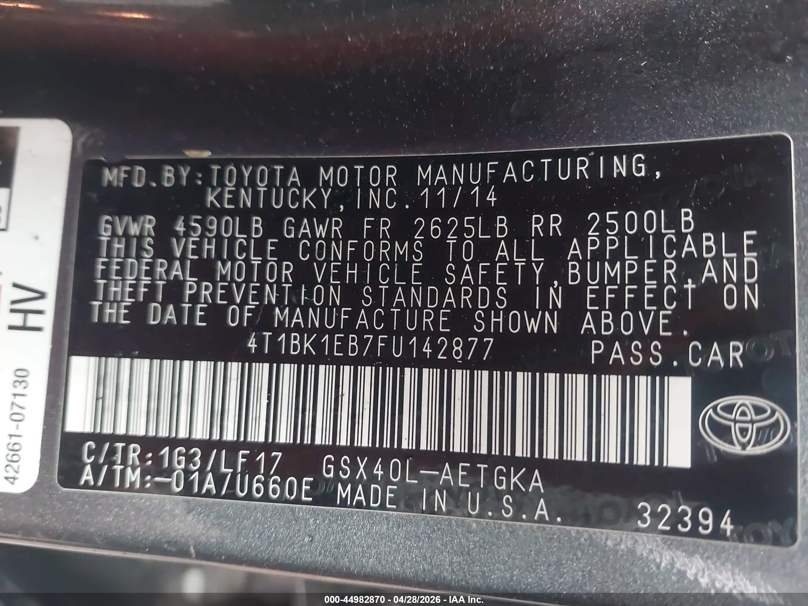 2015 Toyota Avalon Xle Premium Серый vin: 4T1BK1EB7FU142877