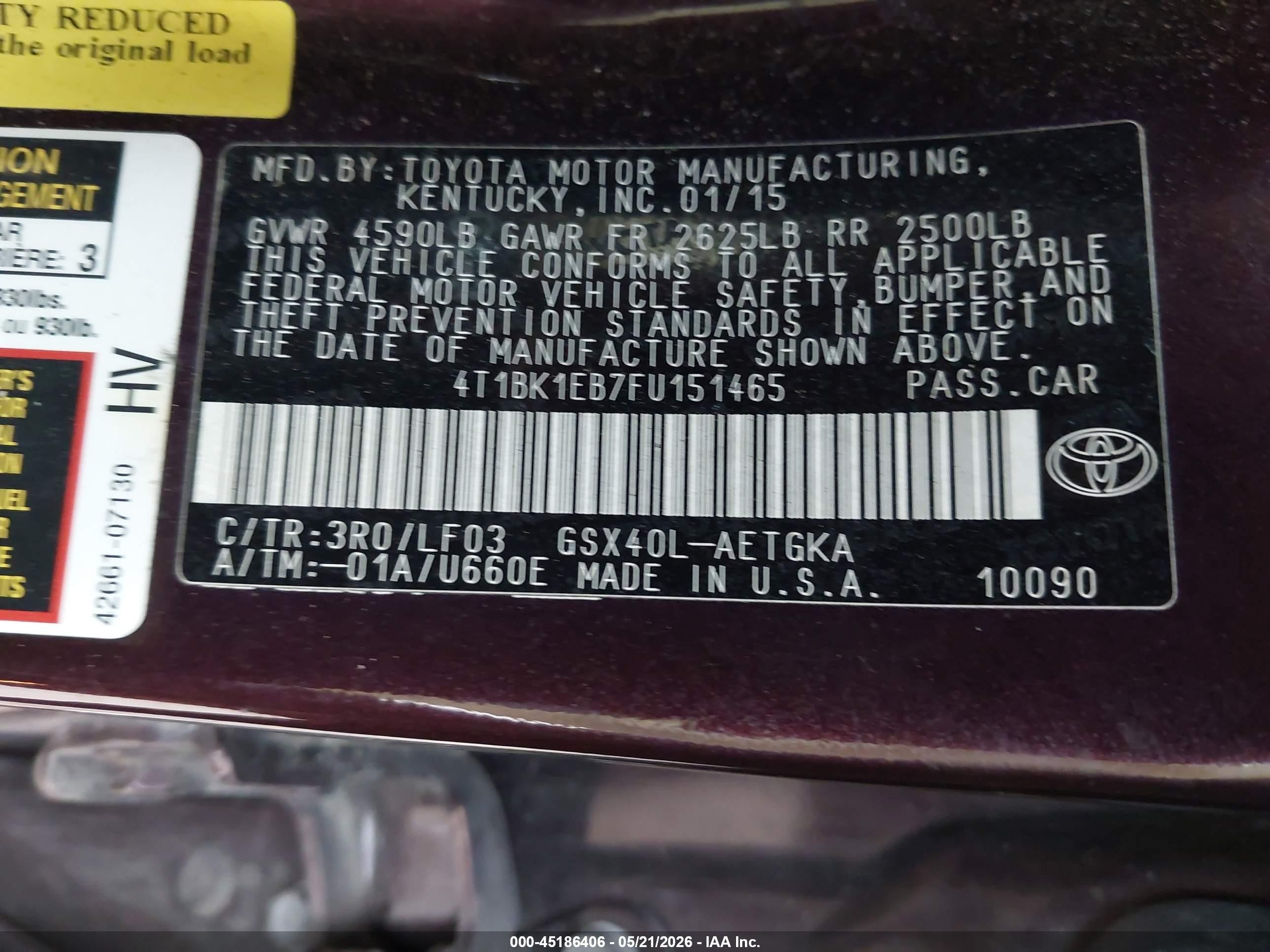 2015 Toyota Avalon Xle Premium Maroon vin: 4T1BK1EB7FU151465