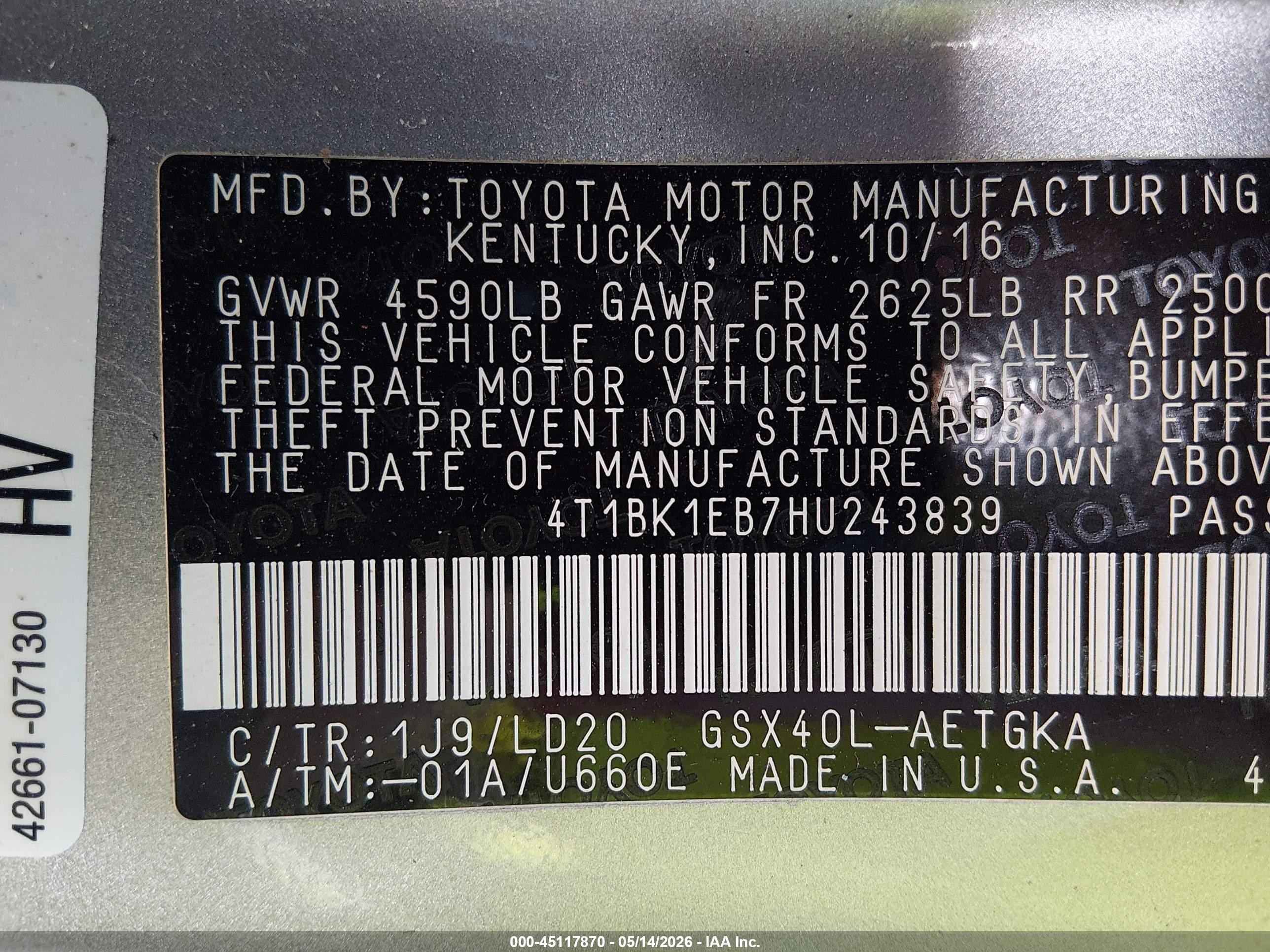 2017 Toyota Avalon Xle Серебряный vin: 4T1BK1EB7HU243839