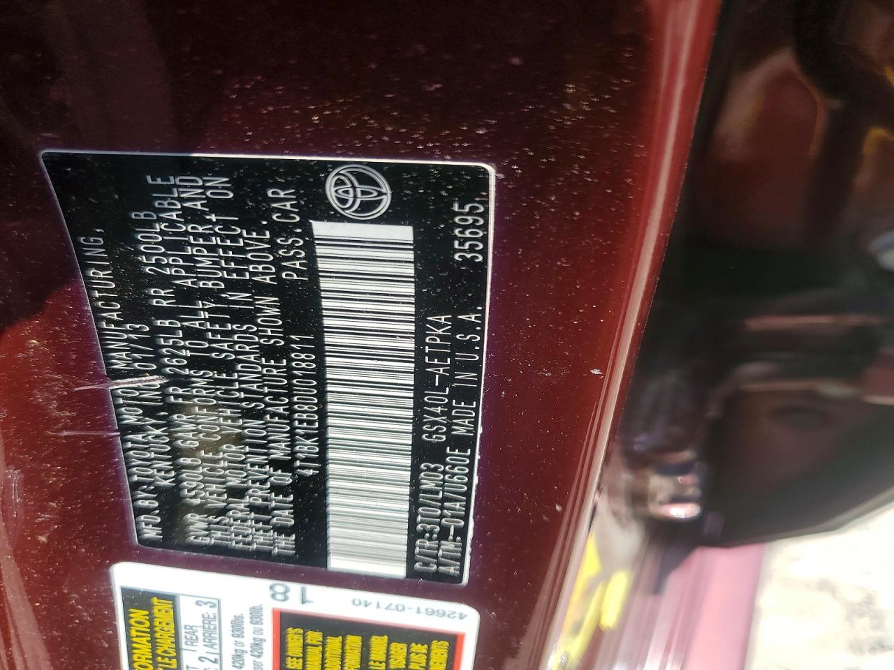 2013 Toyota Avalon Limited Burgundy vin: 4T1BK1EB8DU018811