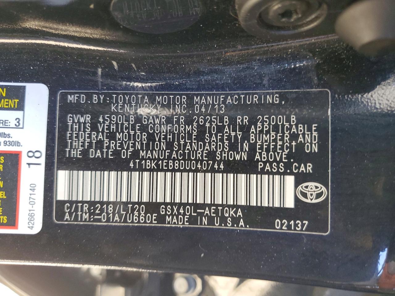 2013 Toyota Avalon Xle Touring Black vin: 4T1BK1EB8DU040744