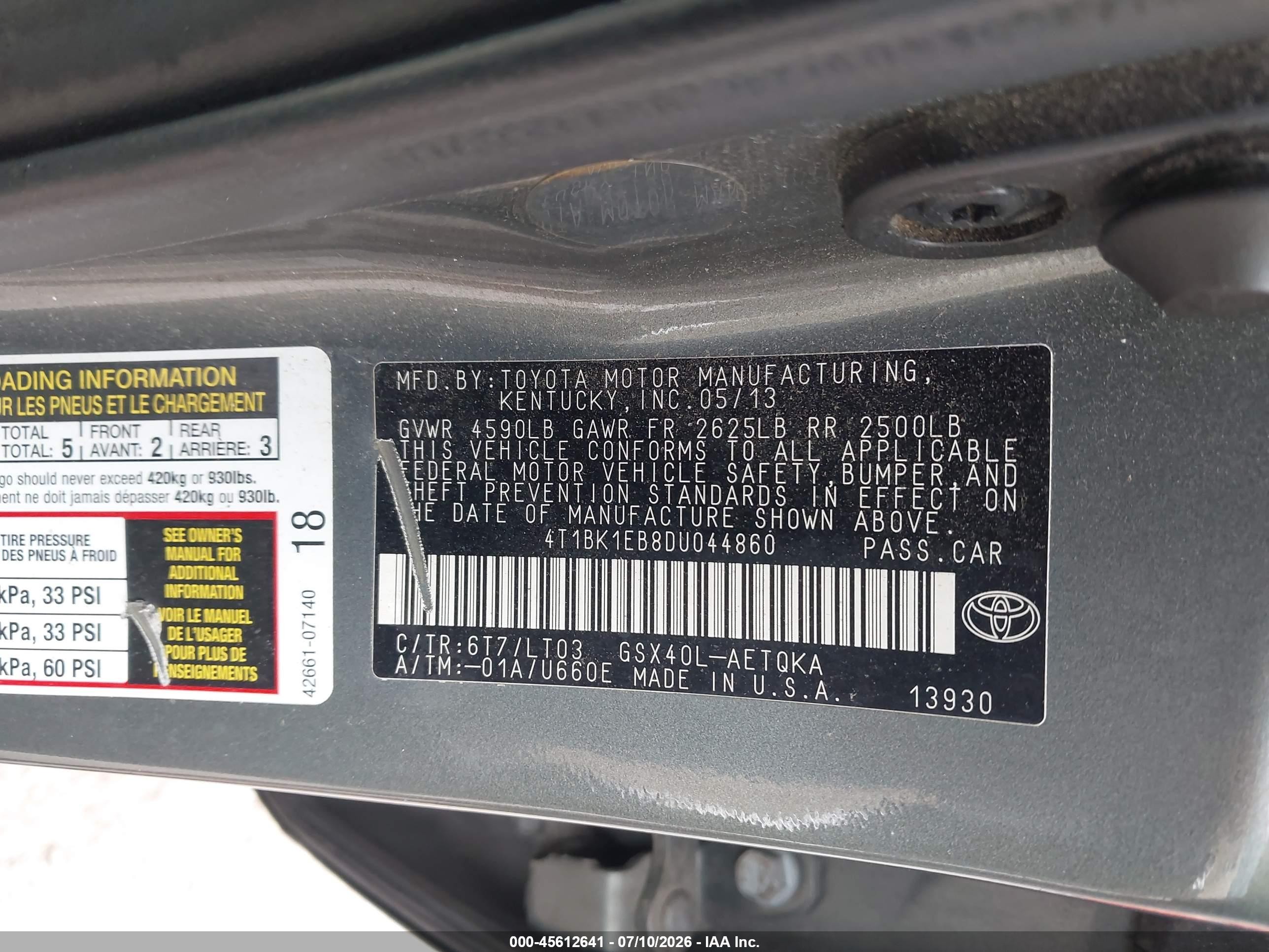2013 Toyota Avalon Xle Touring Зеленый vin: 4T1BK1EB8DU044860