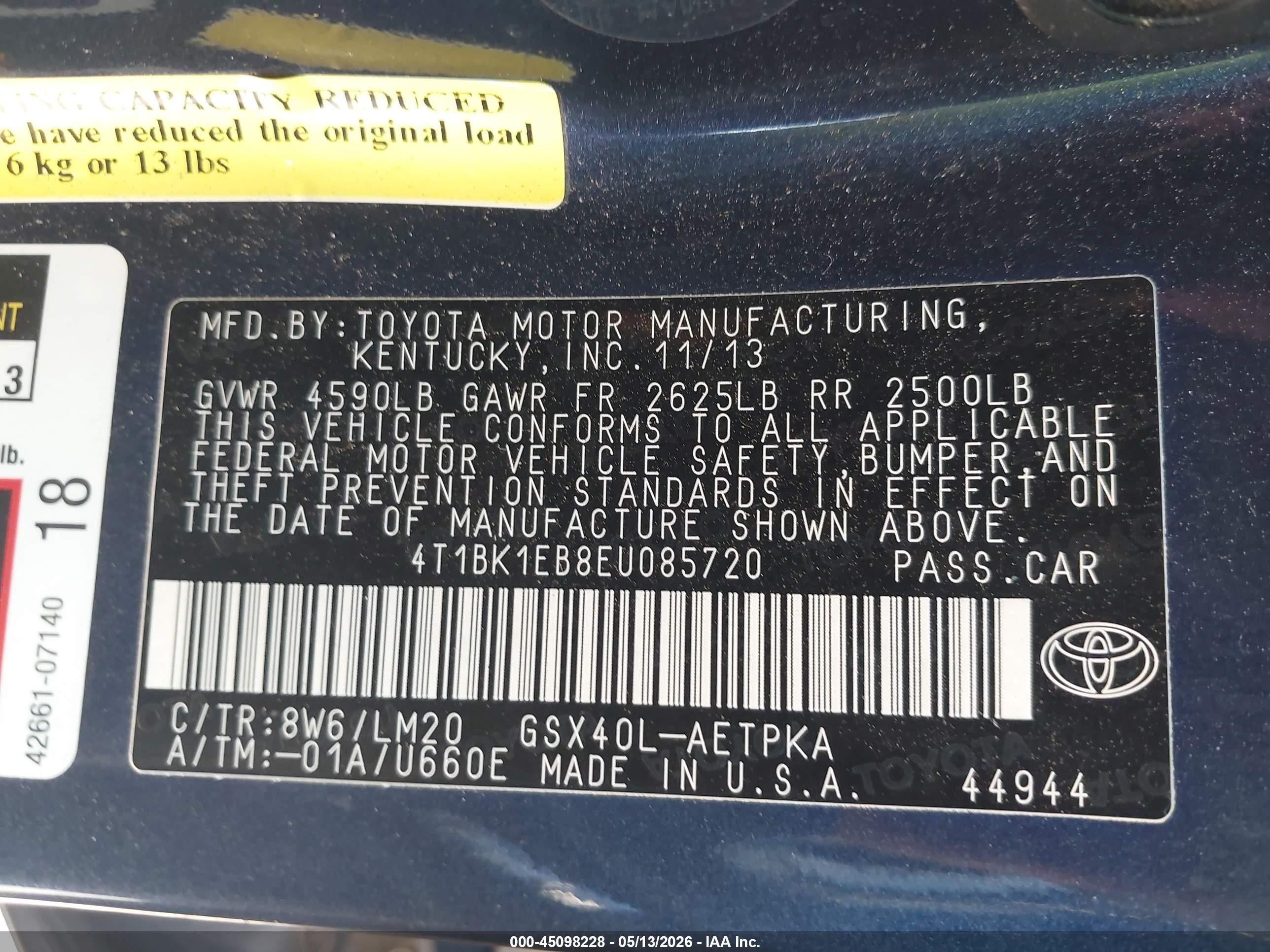 2014 Toyota Avalon Limited Blue vin: 4T1BK1EB8EU085720