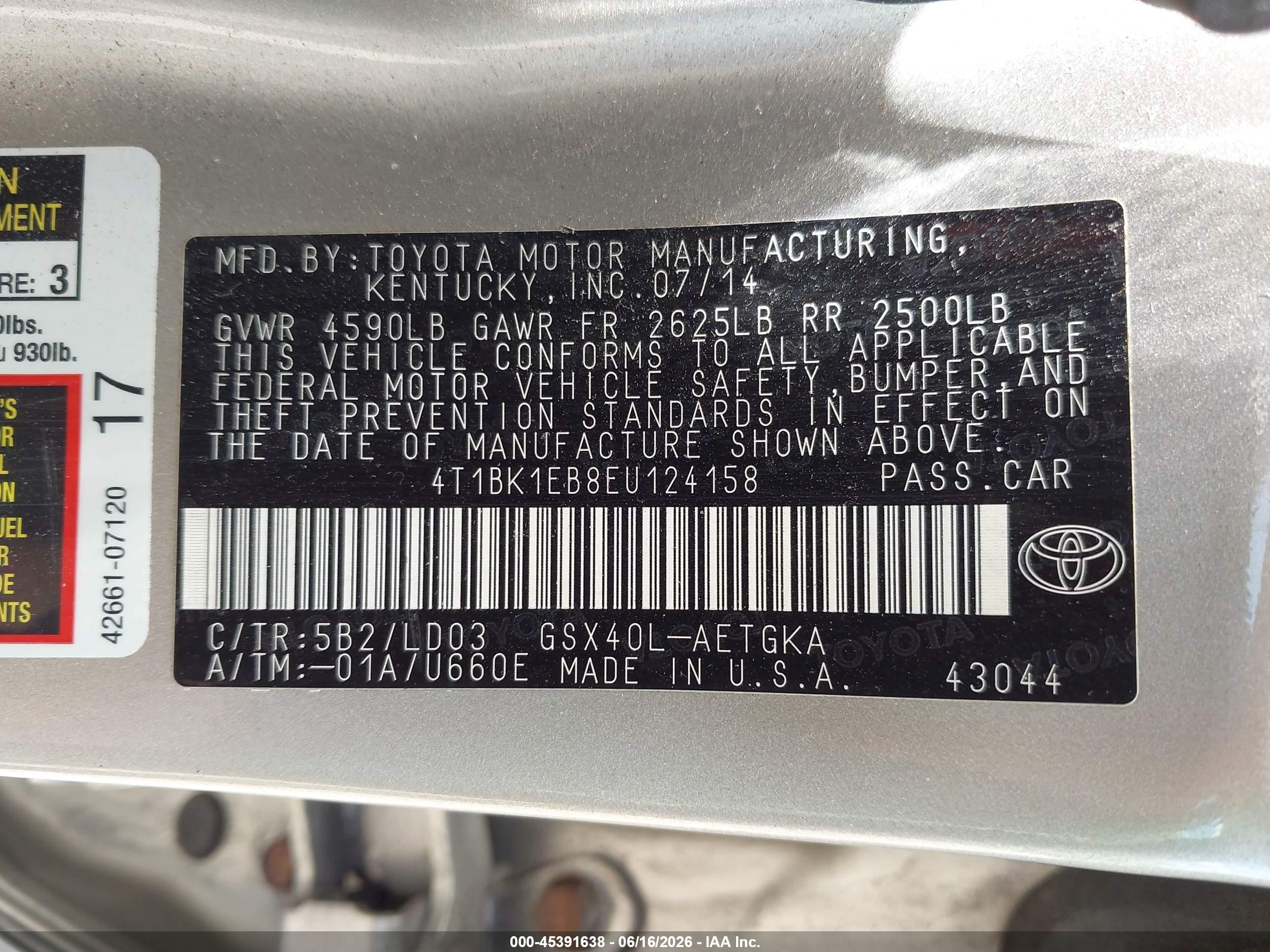 2014 Toyota Avalon Xle Cream vin: 4T1BK1EB8EU124158