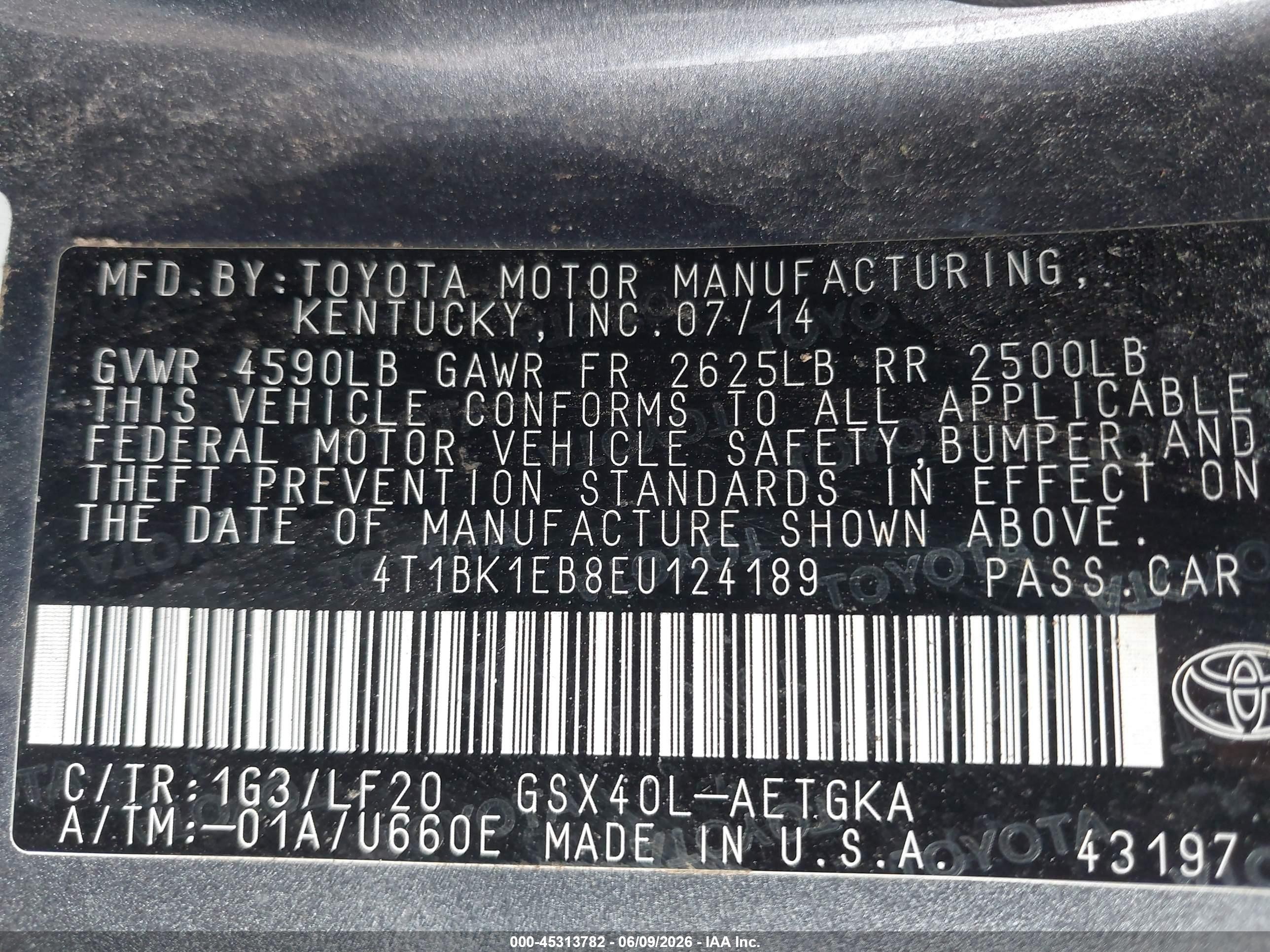 2014 Toyota Avalon Xle Premium Gray vin: 4T1BK1EB8EU124189