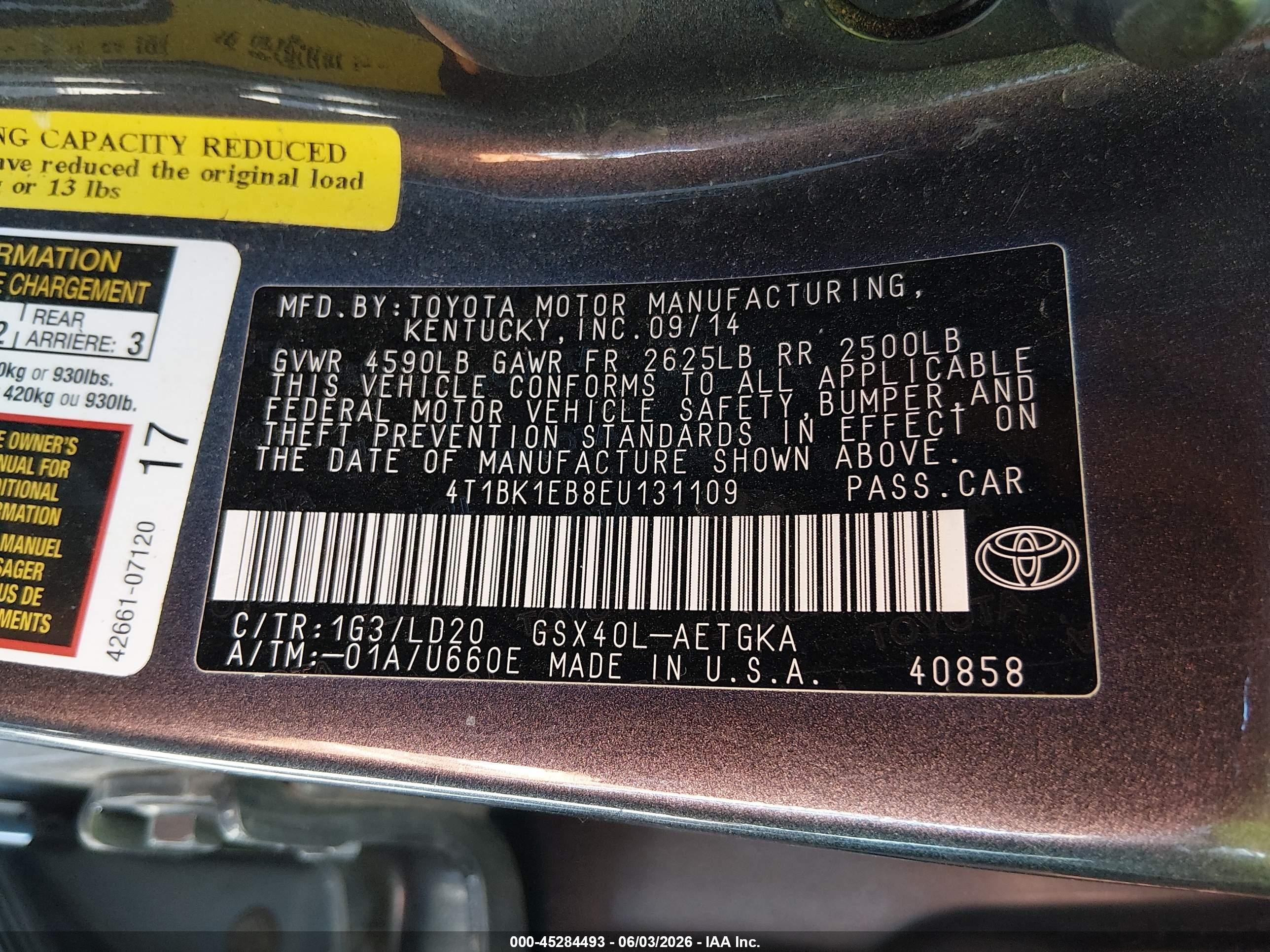 2014 Toyota Avalon Xle Gray vin: 4T1BK1EB8EU131109