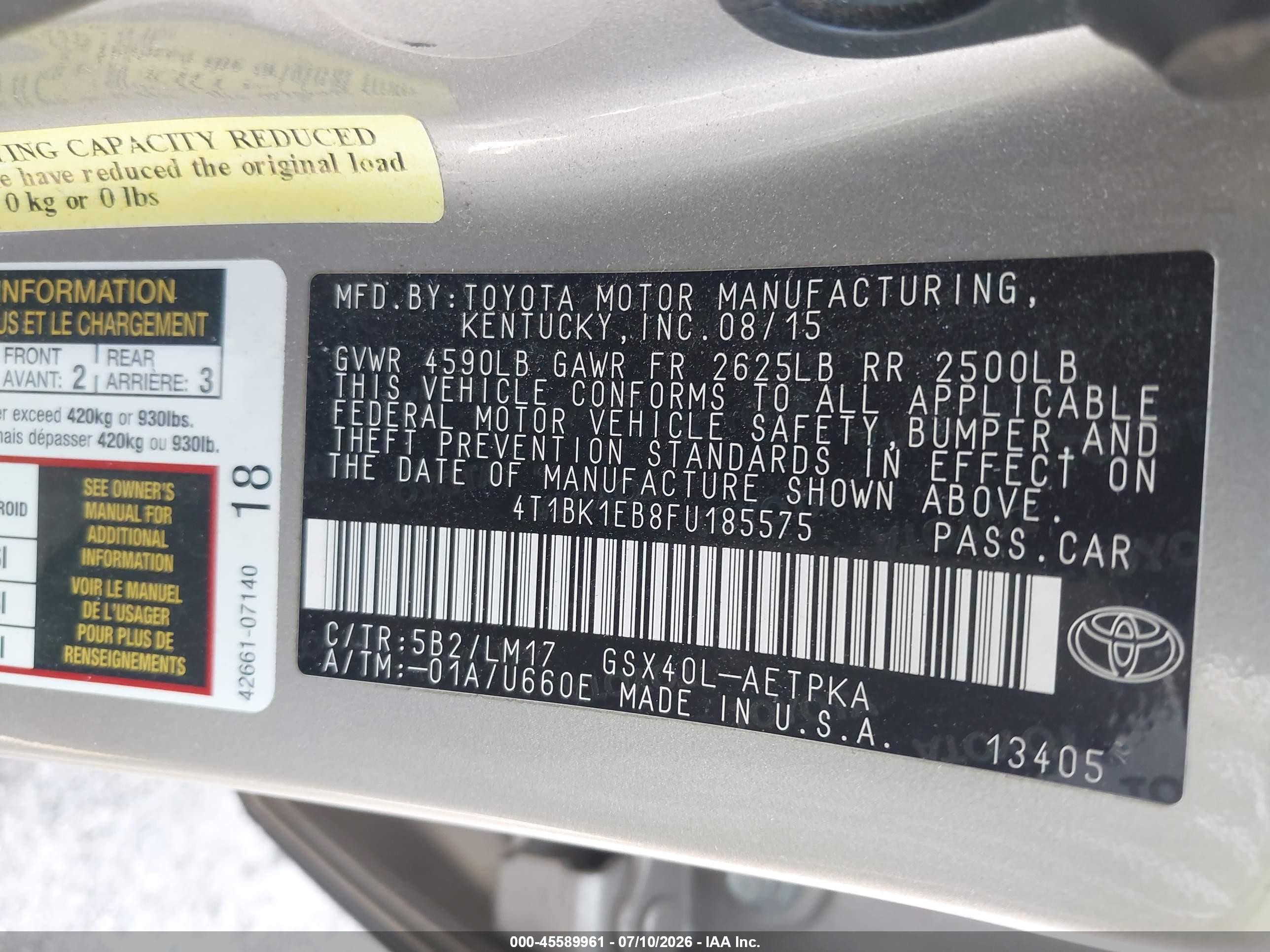 2015 Toyota Avalon Limited Gold vin: 4T1BK1EB8FU185575