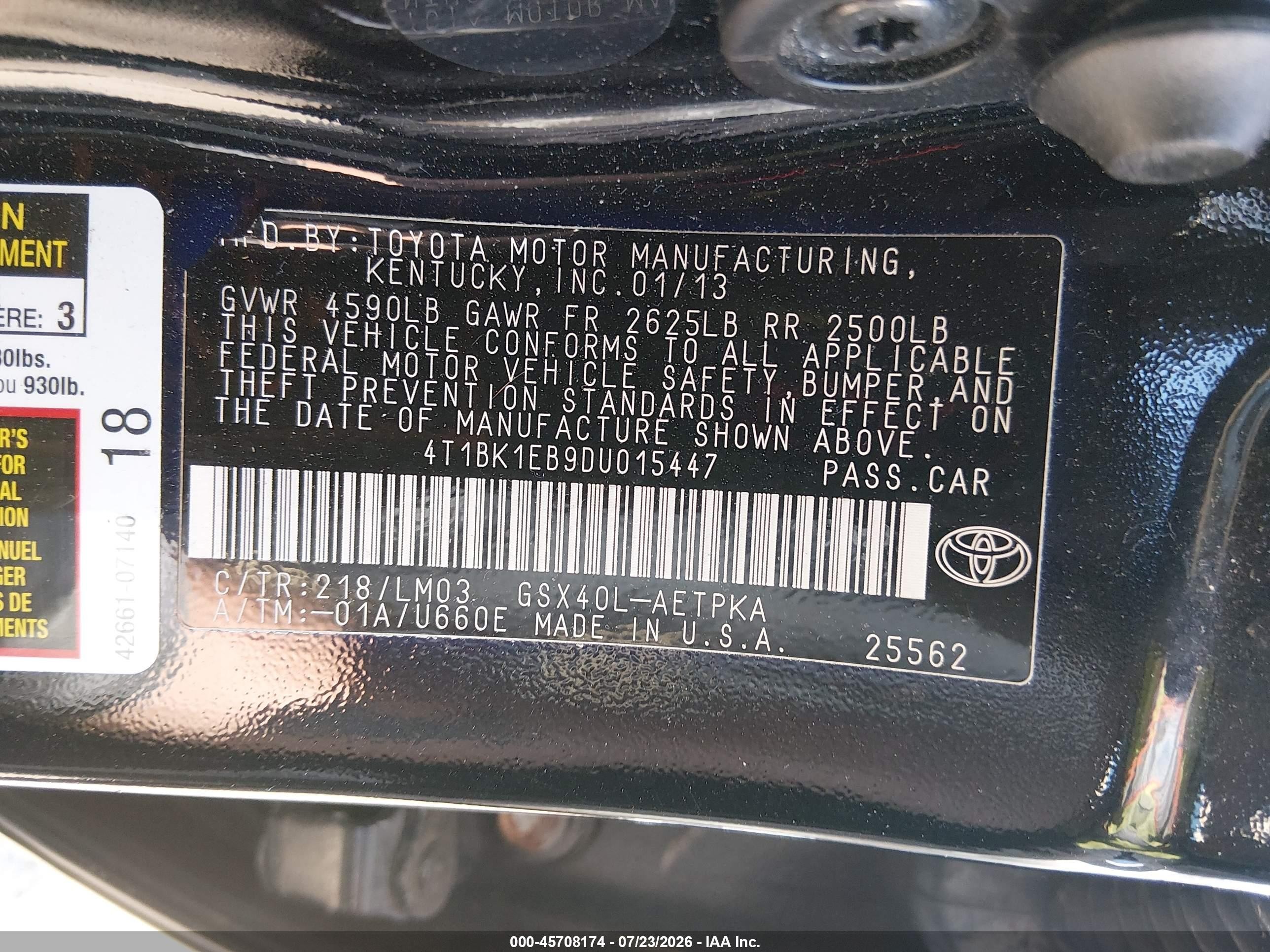 2013 Toyota Avalon Limited Черный vin: 4T1BK1EB9DU015447
