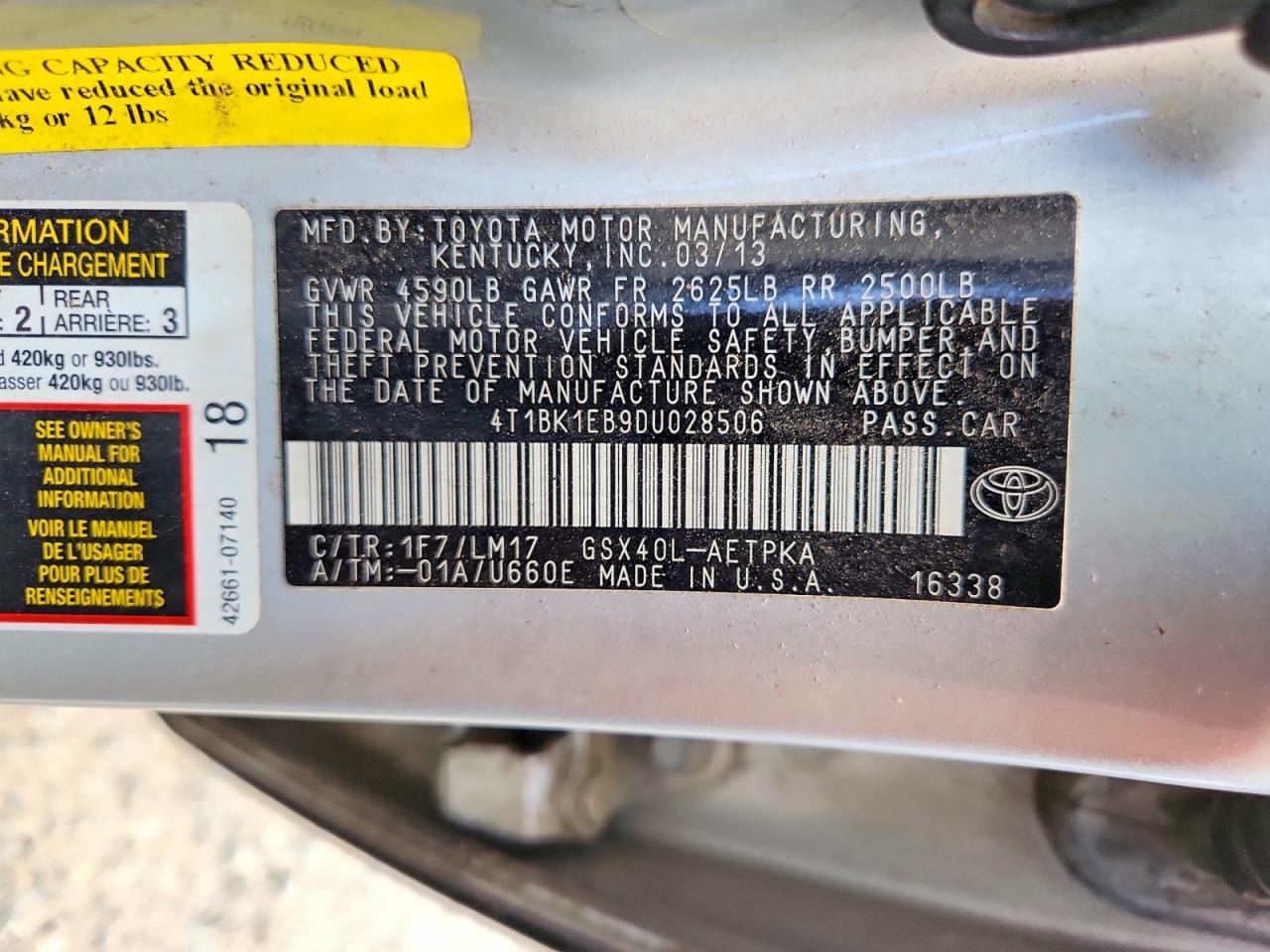 2013 Toyota Avalon Limited Silver vin: 4T1BK1EB9DU028506