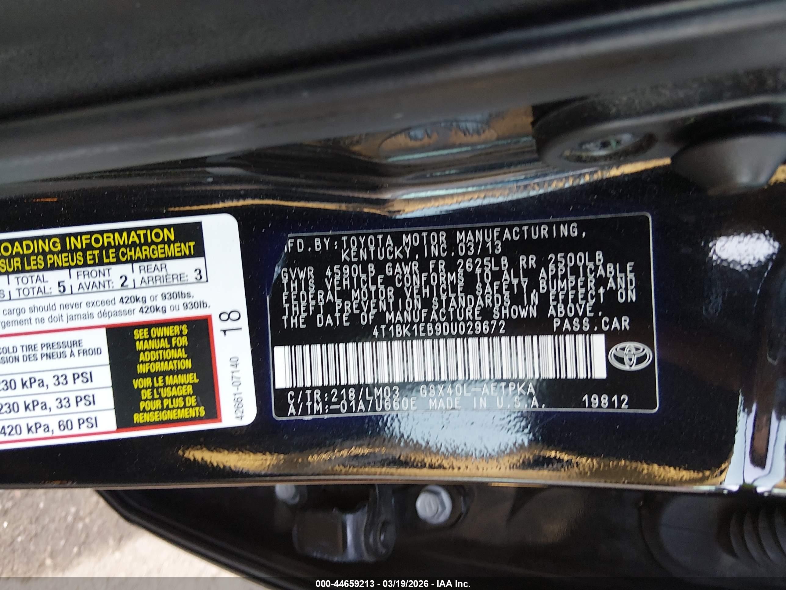 2013 Toyota Avalon Limited Black vin: 4T1BK1EB9DU029672