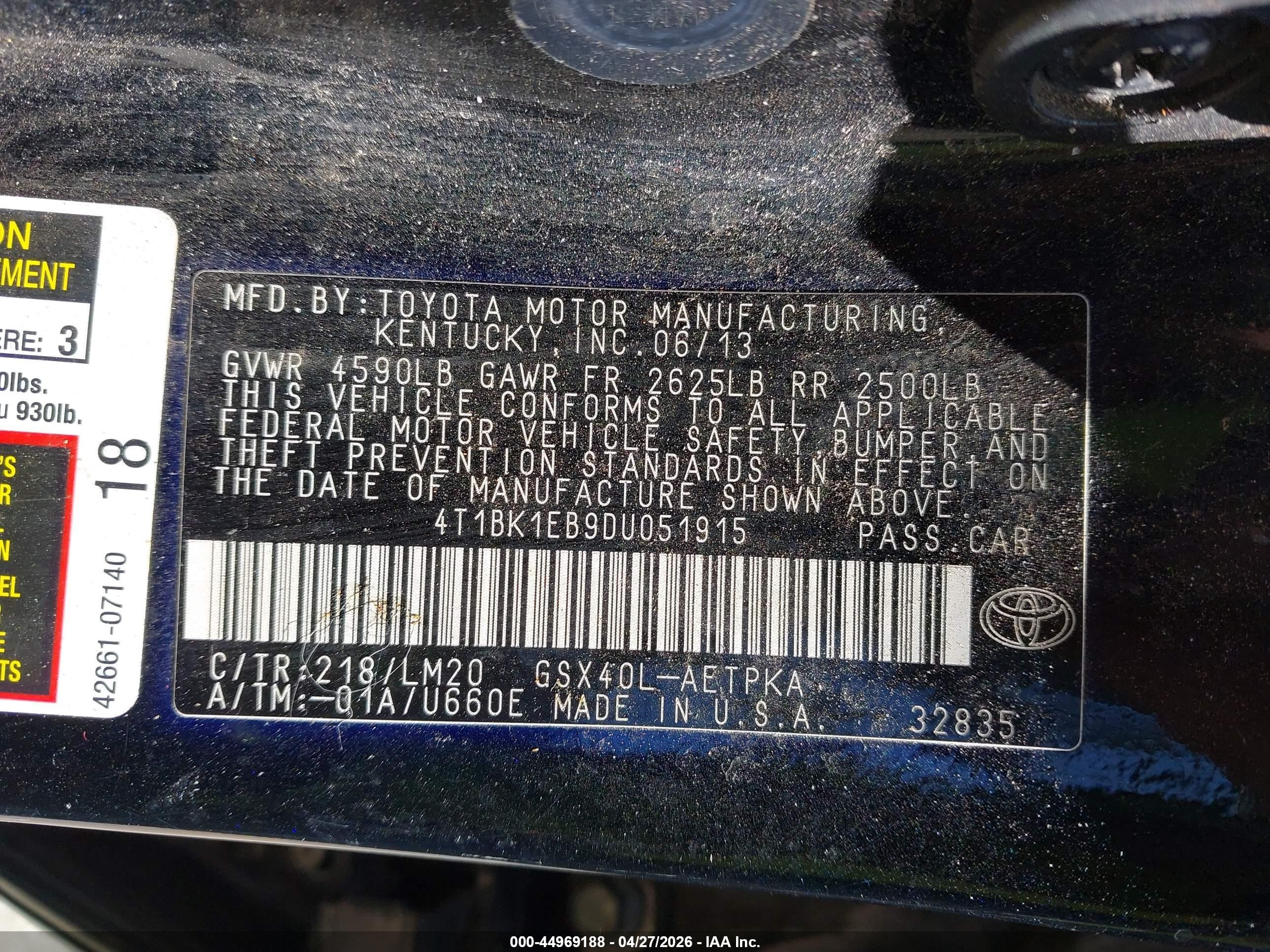 2013 Toyota Avalon Limited Черный vin: 4T1BK1EB9DU051915