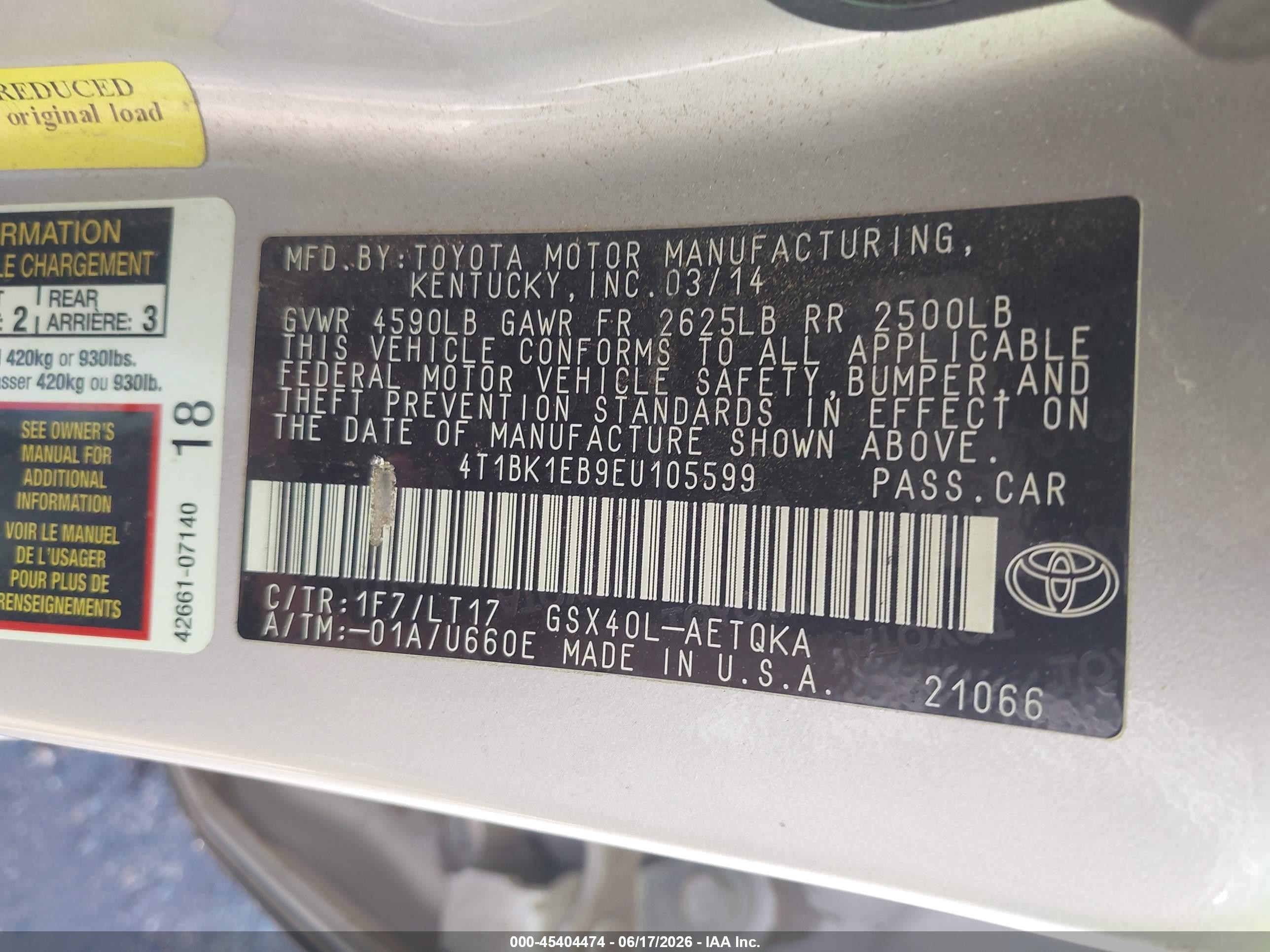2014 Toyota Avalon Xle Touring Silver vin: 4T1BK1EB9EU105599