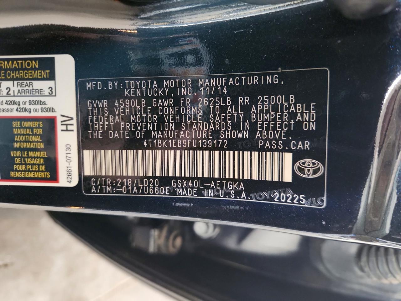 2015 Toyota Avalon Xle Black vin: 4T1BK1EB9FU139172