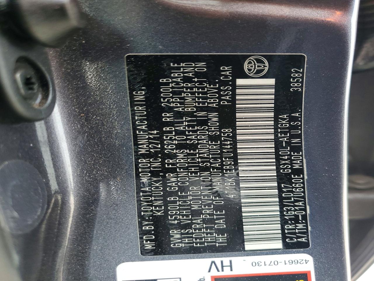 2015 Toyota Avalon Xle Gray vin: 4T1BK1EB9FU144758