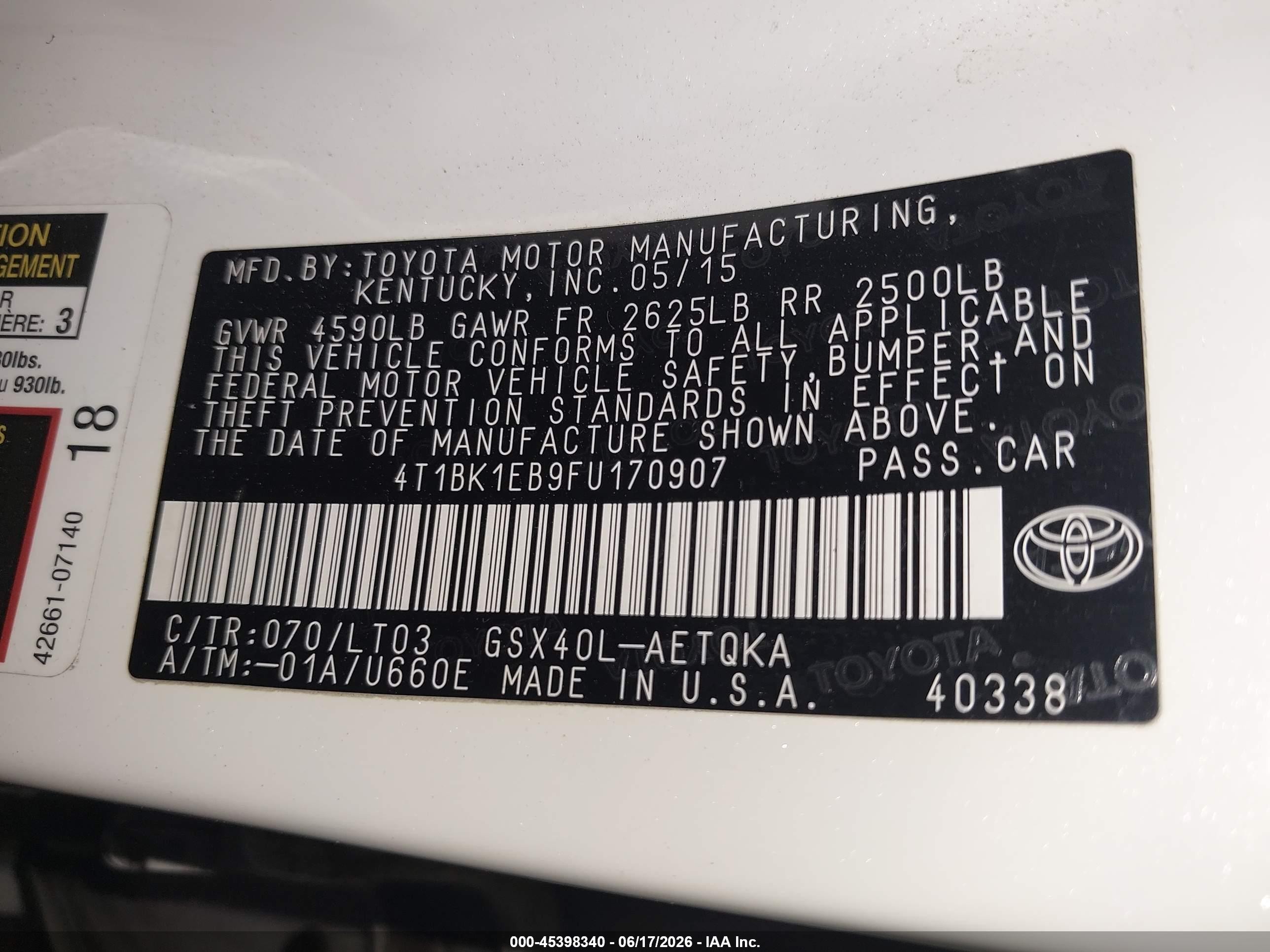 2015 Toyota Avalon Xle Touring Белый vin: 4T1BK1EB9FU170907
