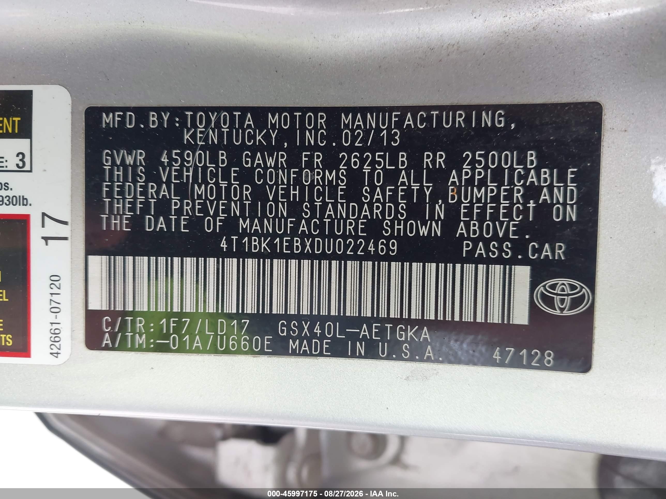 2013 Toyota Avalon Xle Silver vin: 4T1BK1EBXDU022469