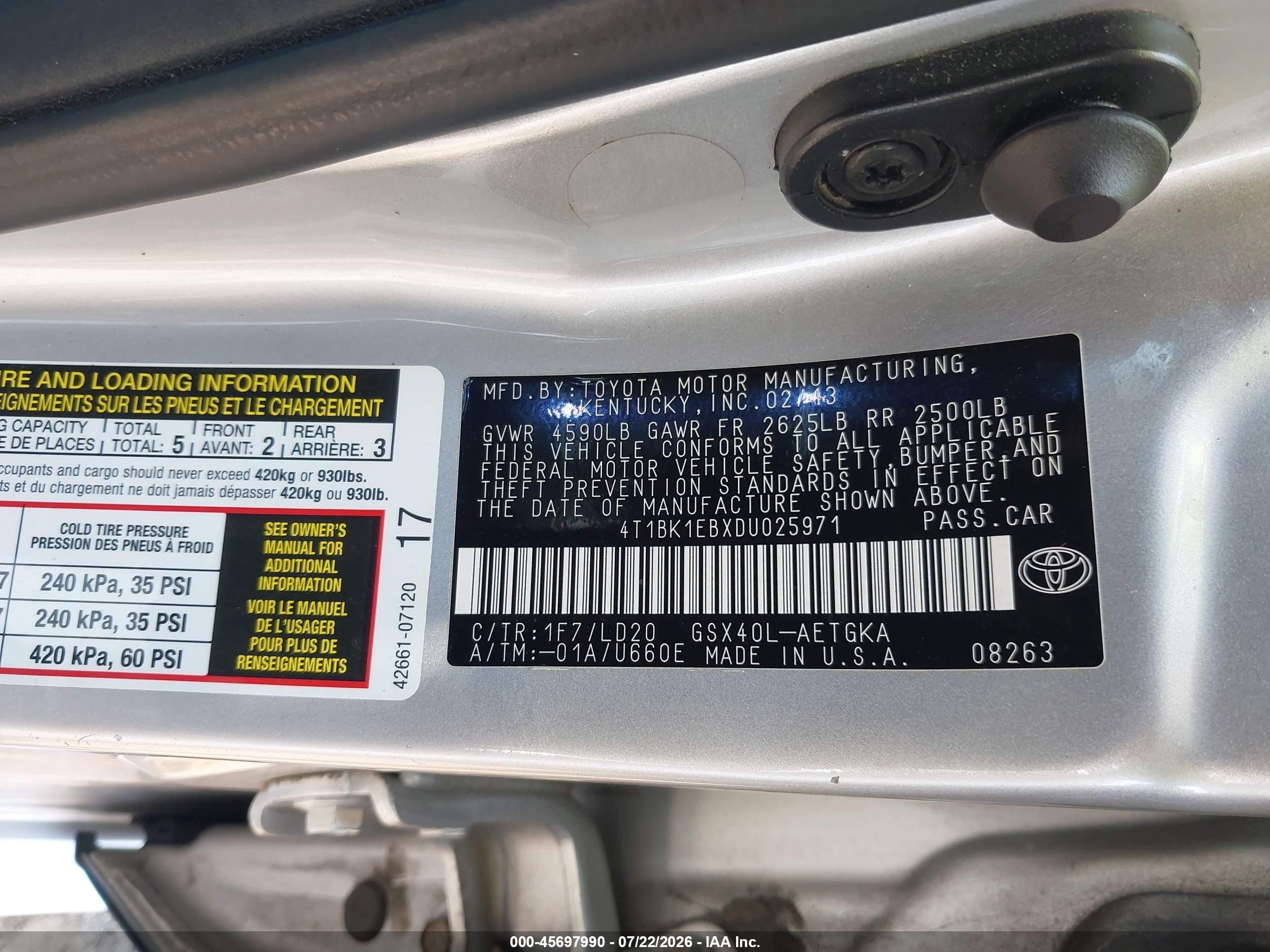 2013 Toyota Avalon Xle Серебряный vin: 4T1BK1EBXDU025971